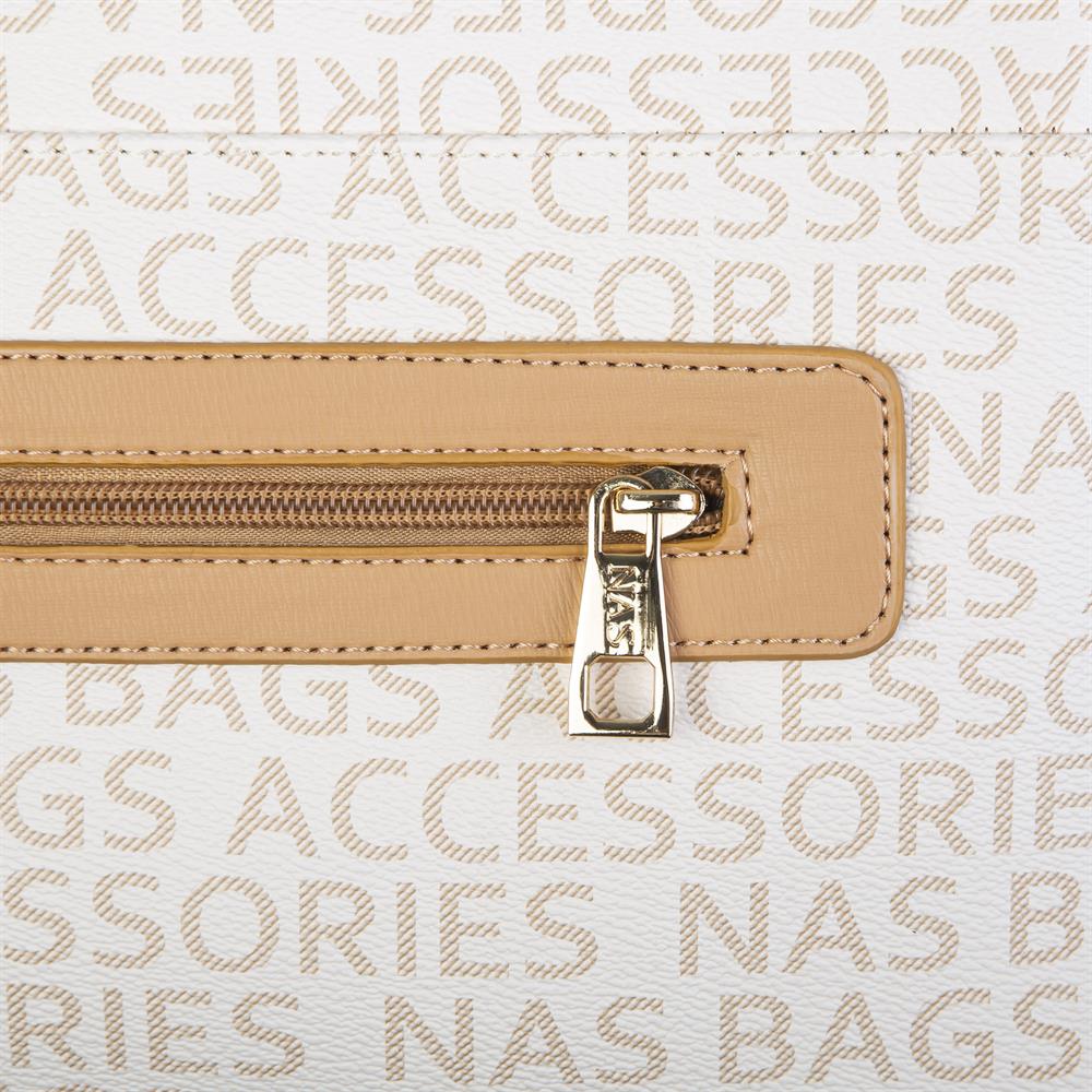 Nas Bag Kadın Çapraz Çanta Krem Camel Yazili