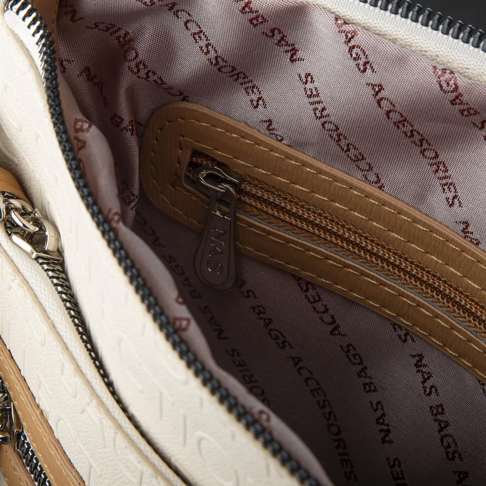 Nas Bag Kadın Çapraz Çanta Krem Camel Gofraj 