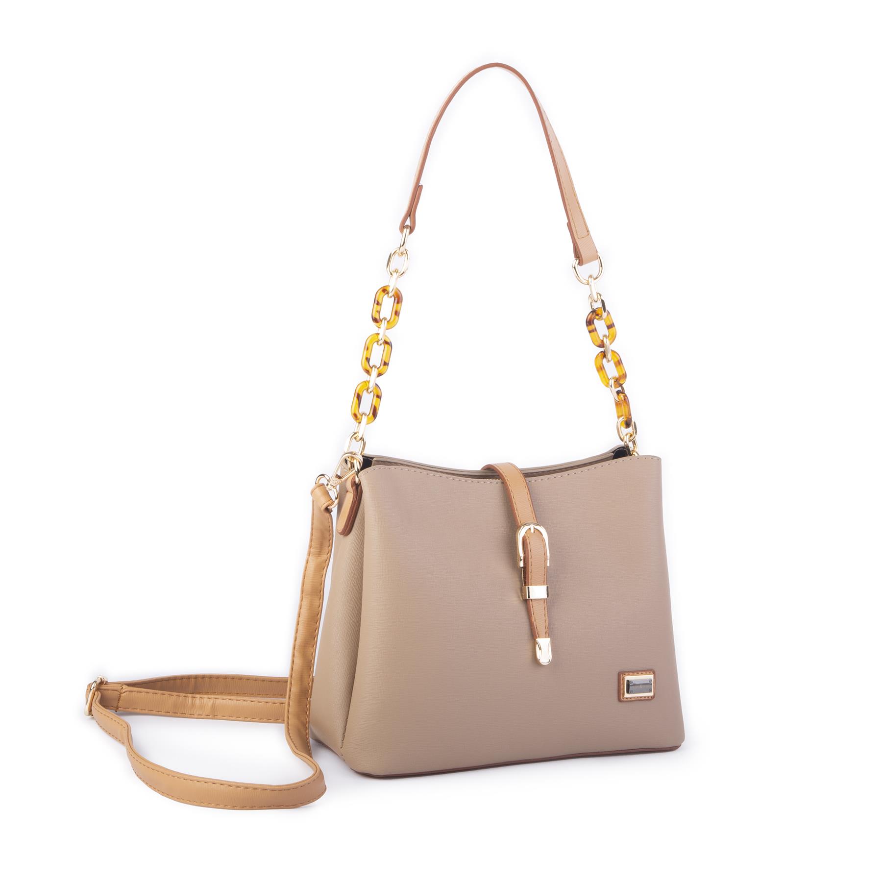 Nas Bag Kadın Çapraz ve Omuz  Çanta Zincirli  Kum Camel Ela 