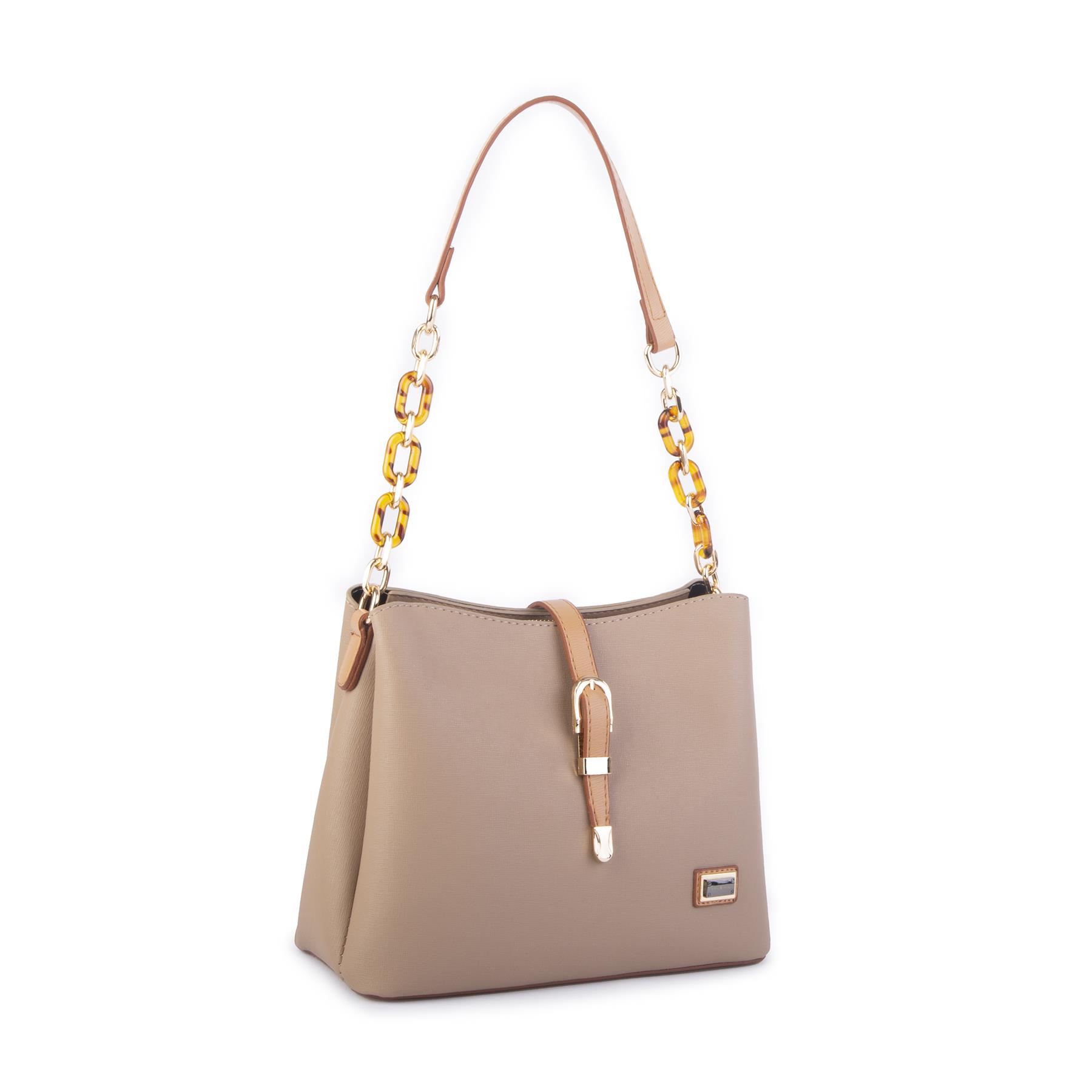 Nas Bag Kadın Çapraz ve Omuz  Çanta Zincirli  Kum Camel Ela 