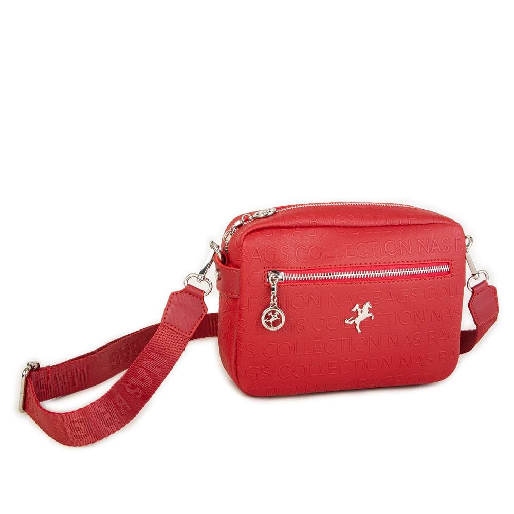Nas Bag Kadın Çapraz Çanta Mini Cüzdanlı Ayarlanabilir Askılı Kırmızı  Gofraj