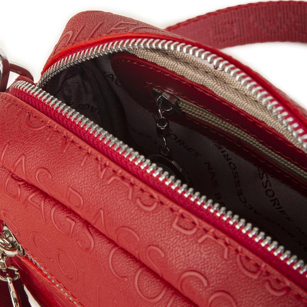Nas Bag Kadın Çapraz Çanta Mini Cüzdanlı Ayarlanabilir Askılı Kırmızı  Gofraj