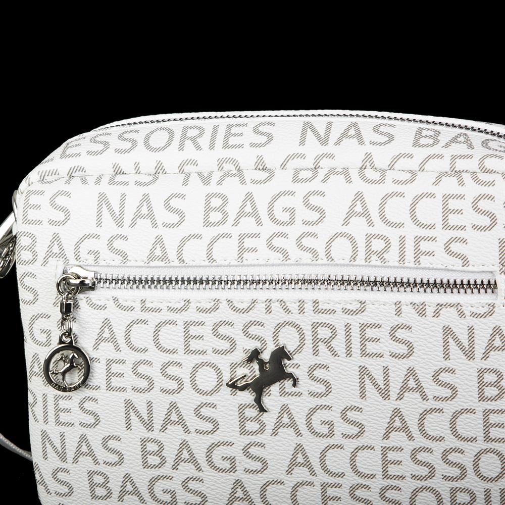 Nas Bag Kadın Çapraz Çanta Mini Cüzdanlı Ayarlanabilir Askılı Beyaz  Yazılı
