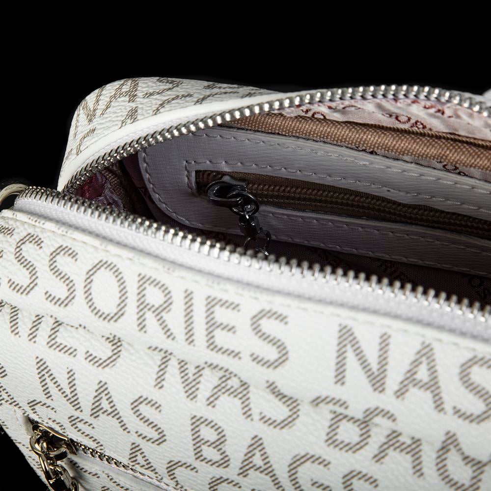Nas Bag Kadın Çapraz Çanta Mini Cüzdanlı Ayarlanabilir Askılı Beyaz  Yazılı