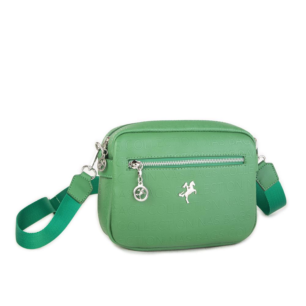 Nas Bag Kadın Çapraz Çanta Mini Cüzdanlı Ayarlanabilir Askılı Çim Yeşili Gofraj