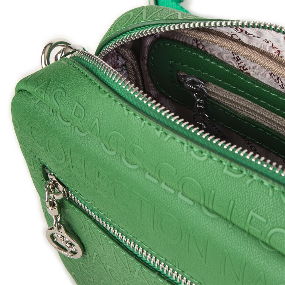 Nas Bag Kadın Çapraz Çanta Mini Cüzdanlı Ayarlanabilir Askılı Çim Yeşili Gofraj