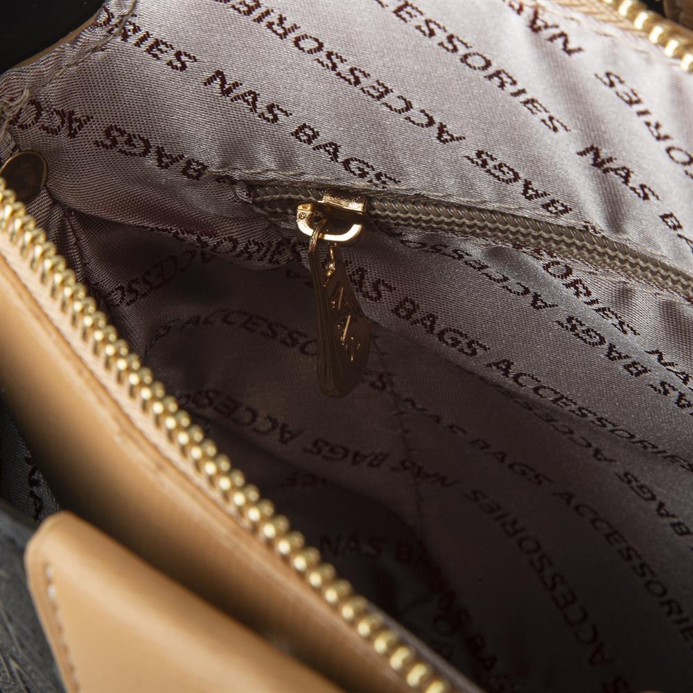 Nas Bag Kadın Çapraz Çanta Siyah Camel  Gofraj