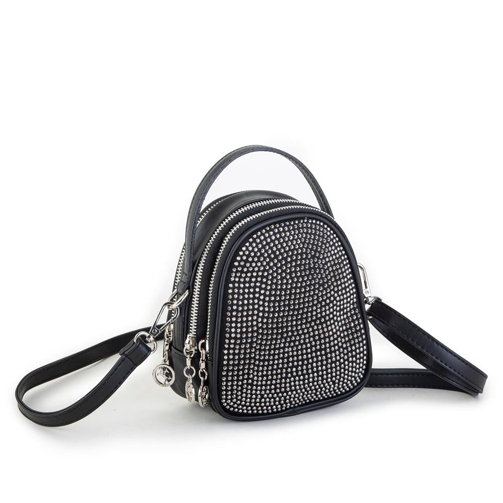 Nas Bag Mini Kadın Çapraz Çanta Siyah Gümüş Taşlı