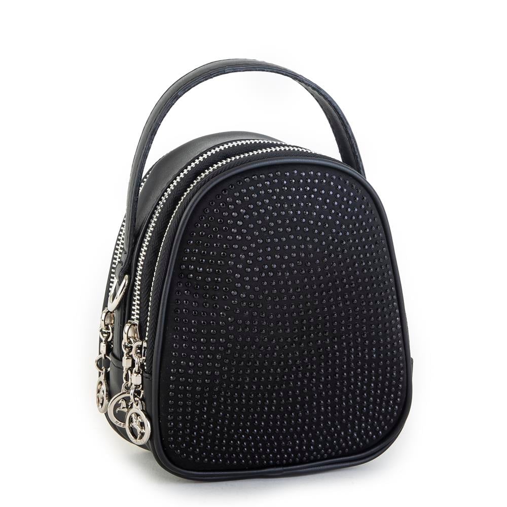 Nas Bag Mini Kadın Çapraz Çanta Siyah Taşlı