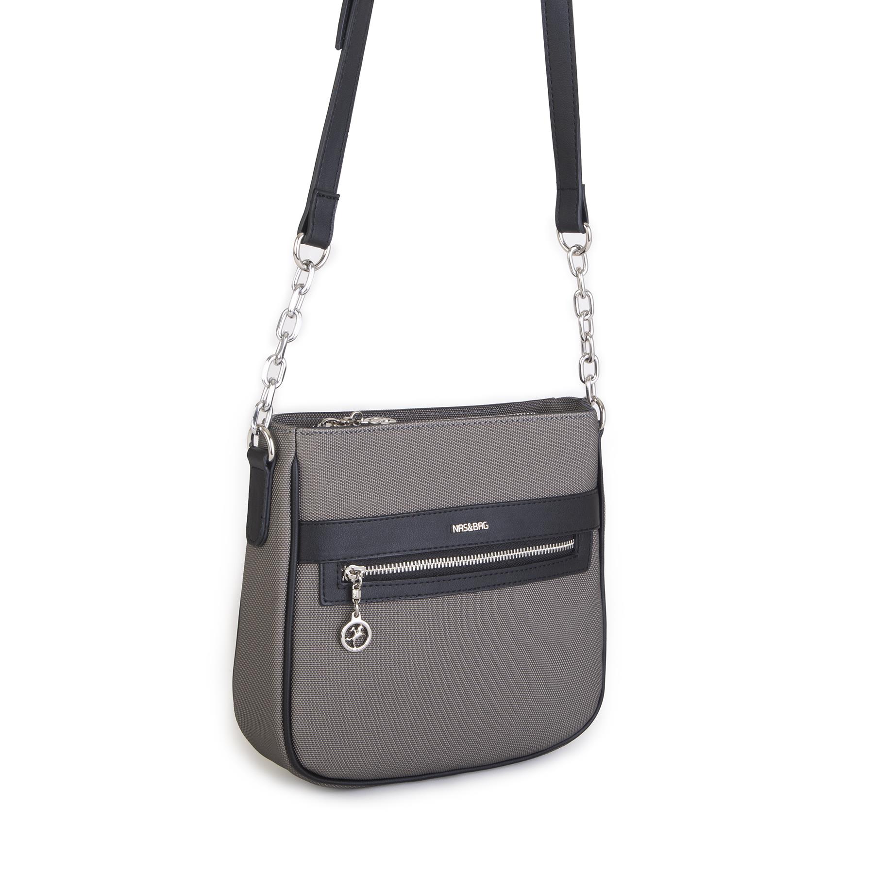 Nas Bag Kadın Çapraz Çanta Spor Ayarlanabilir Askılı Gri Siyah Lacst (ürün ölçüsü :24x24x7 cm)