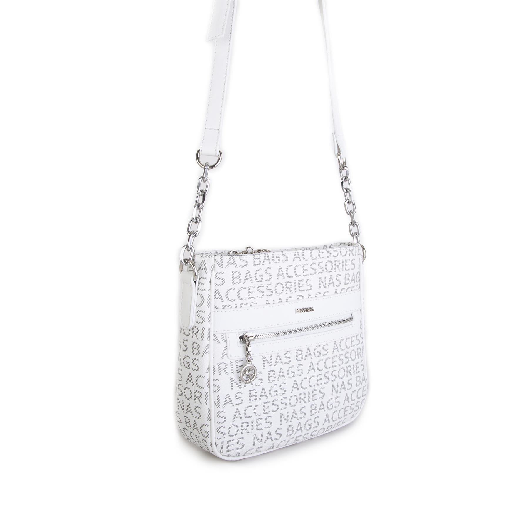 Nas Bag Kadın Çapraz Çanta Spor Ayarlanabilir Askılı  Beyaz Yazılı (ürün ölçüsü :24x24x7 cm)