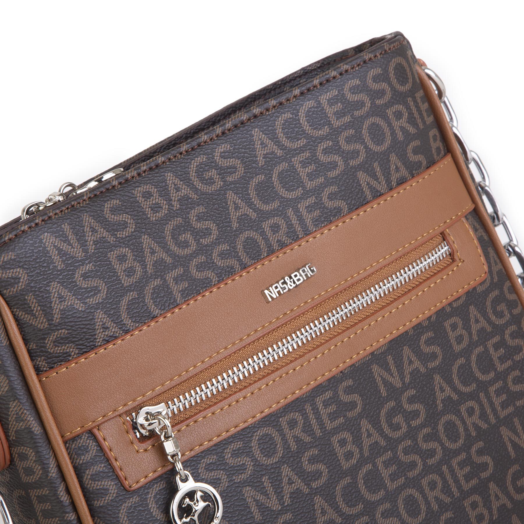 Nas Bag Kadın Çapraz Çanta Spor Ayarlanabilir Askılı  Kahve Taba  Yazılı (ürün ölçüsü :24x24x7 cm)