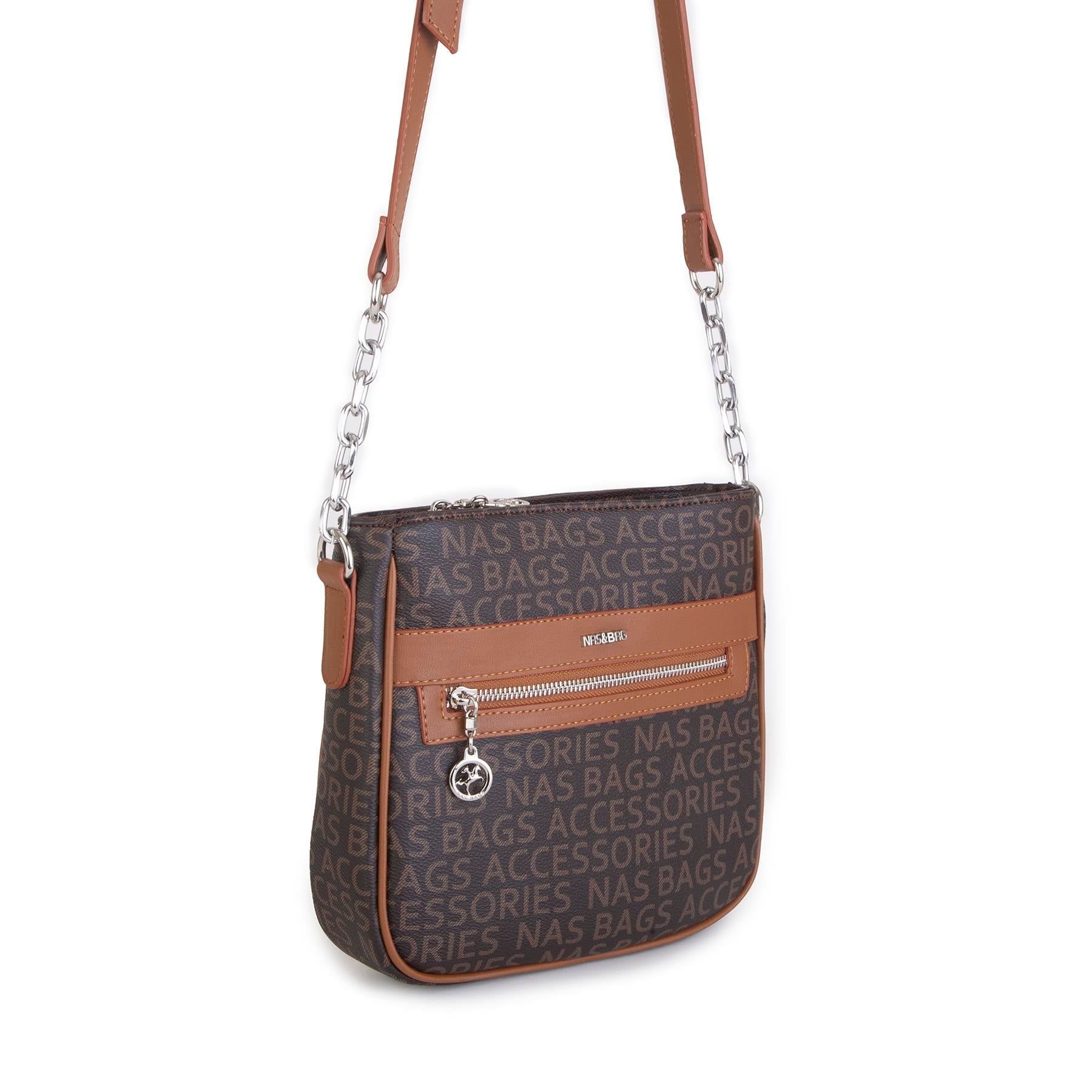 Nas Bag Kadın Çapraz Çanta Spor Ayarlanabilir Askılı  Kahve Taba  Yazılı (ürün ölçüsü :24x24x7 cm)