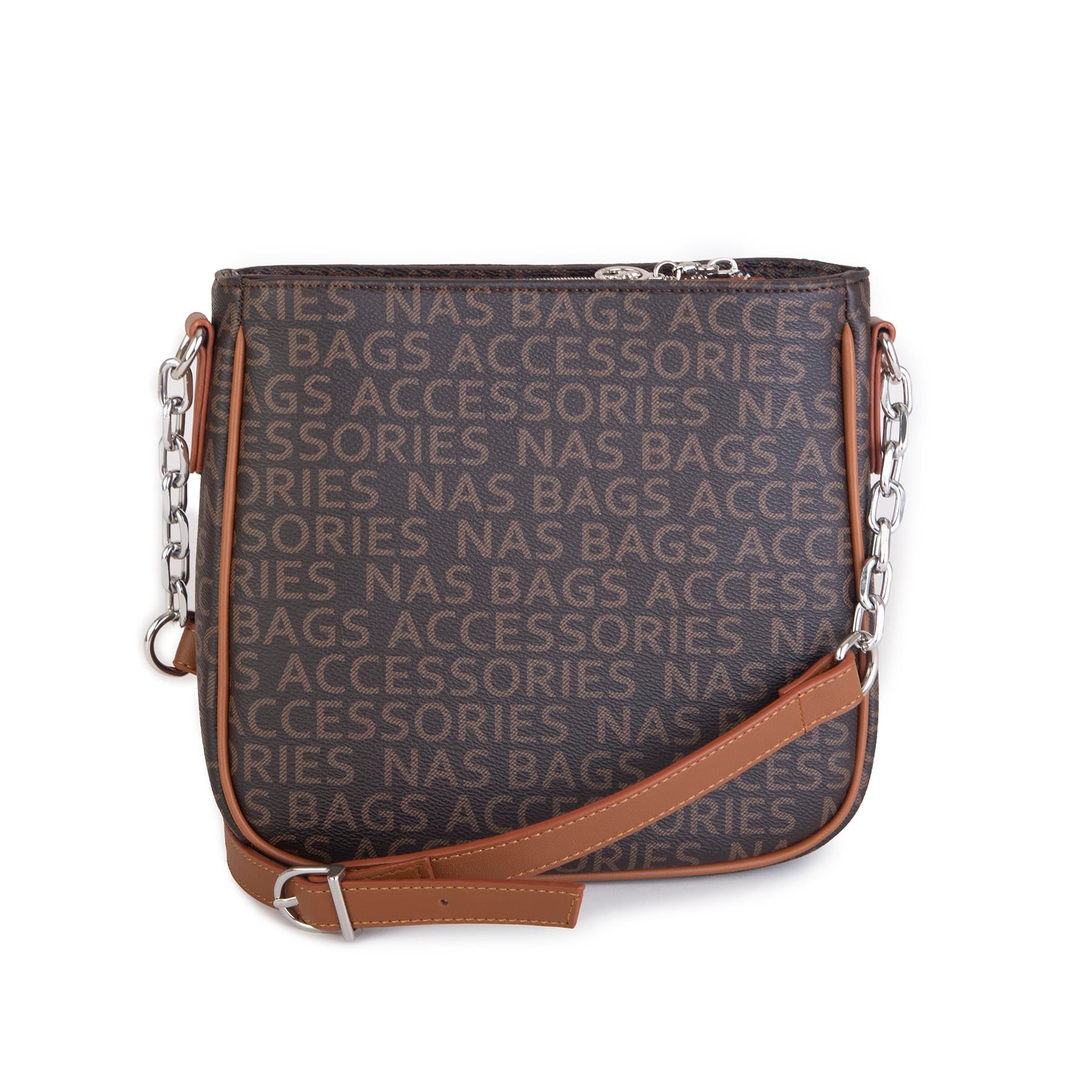 Nas Bag Kadın Çapraz Çanta Spor Ayarlanabilir Askılı  Kahve Taba  Yazılı (ürün ölçüsü :24x24x7 cm)