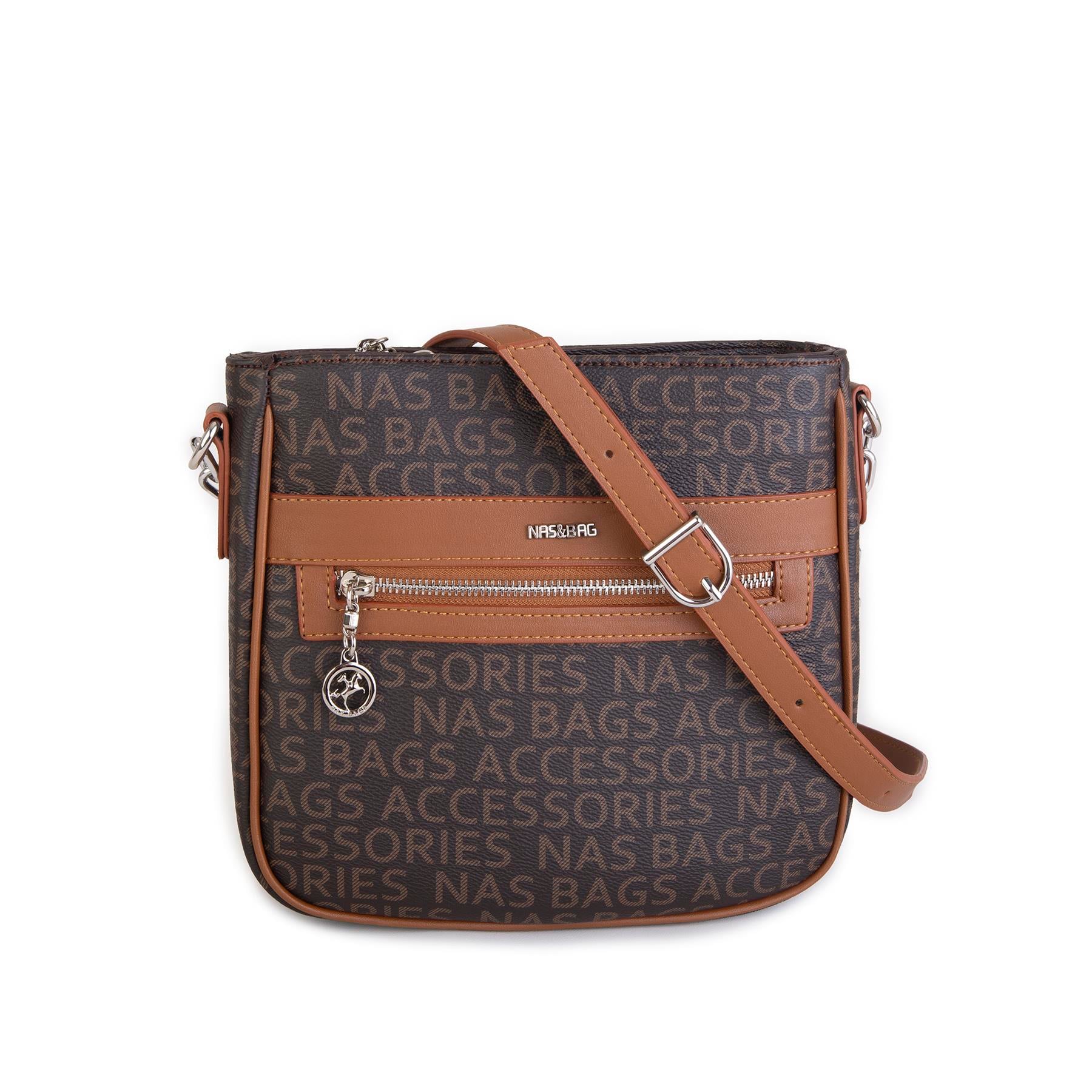 Nas Bag Kadın Çapraz Çanta Spor Ayarlanabilir Askılı  Kahve Taba  Yazılı (ürün ölçüsü :24x24x7 cm)