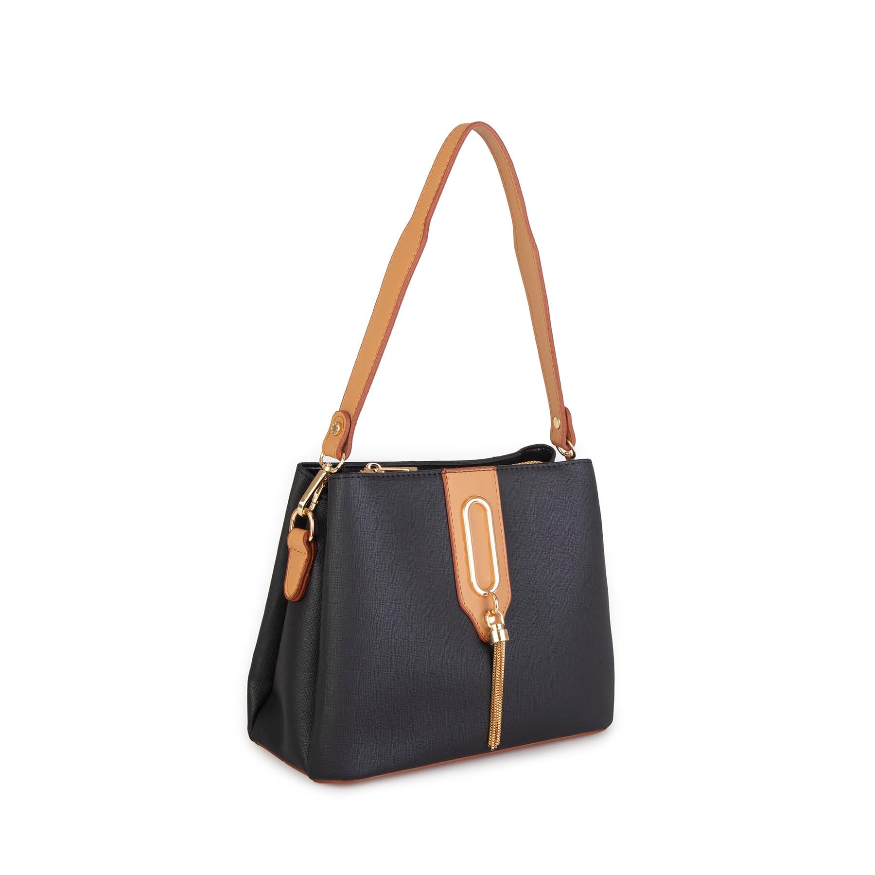 Nas Bag Kadın Çapraz Çanta ve Omuz Çantası Siyah  Camel Ela