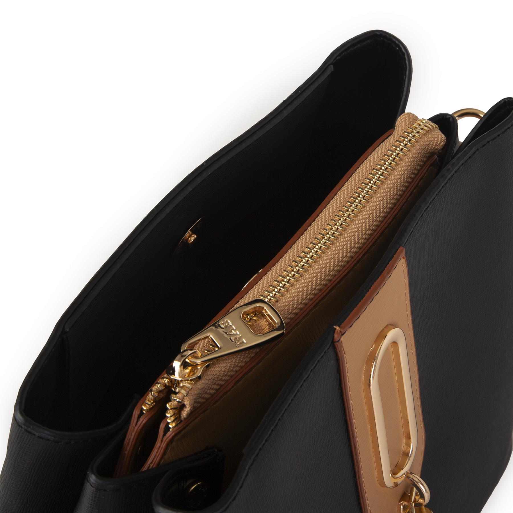 Nas Bag Kadın Çapraz Çanta ve Omuz Çantası Siyah  Camel Ela