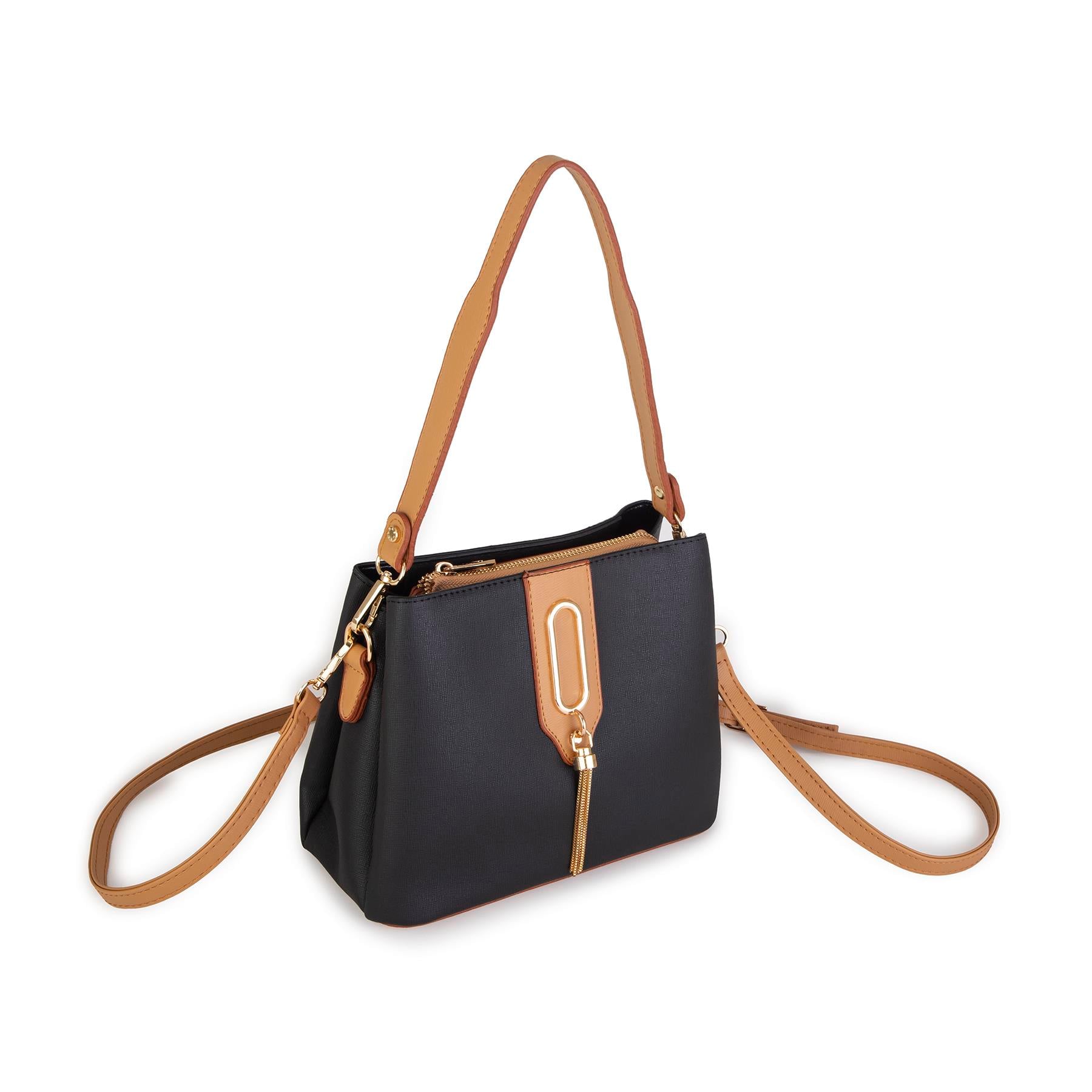 Nas Bag Kadın Çapraz Çanta ve Omuz Çantası Siyah  Camel Ela