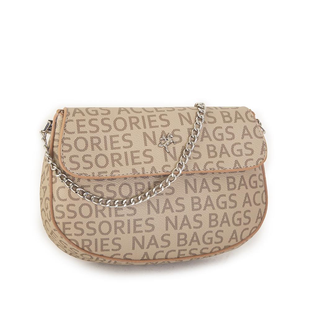 Nas Bag Kadın Çapraz Çanta Vizon Taba Yazılı