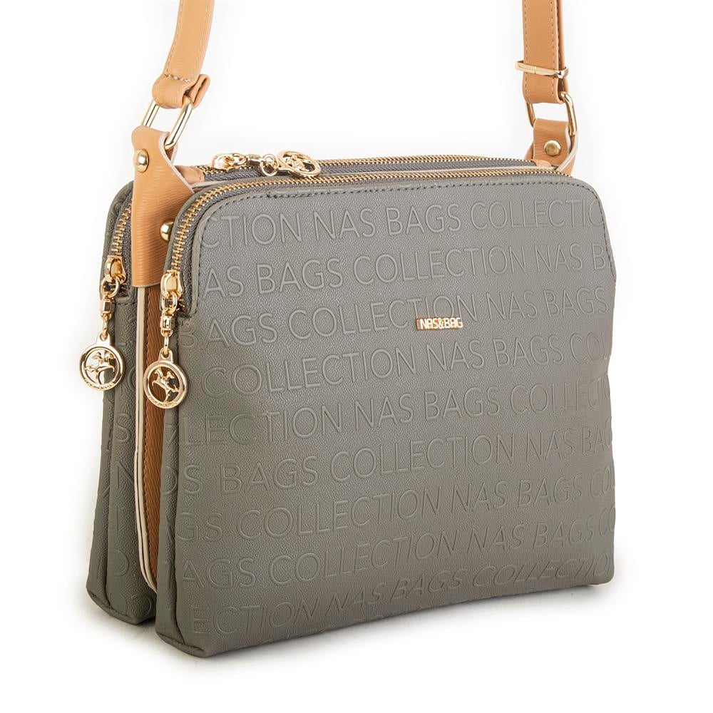 Nas Bag Kadın Çapraz Çanta Yeşil Camel Gofraj