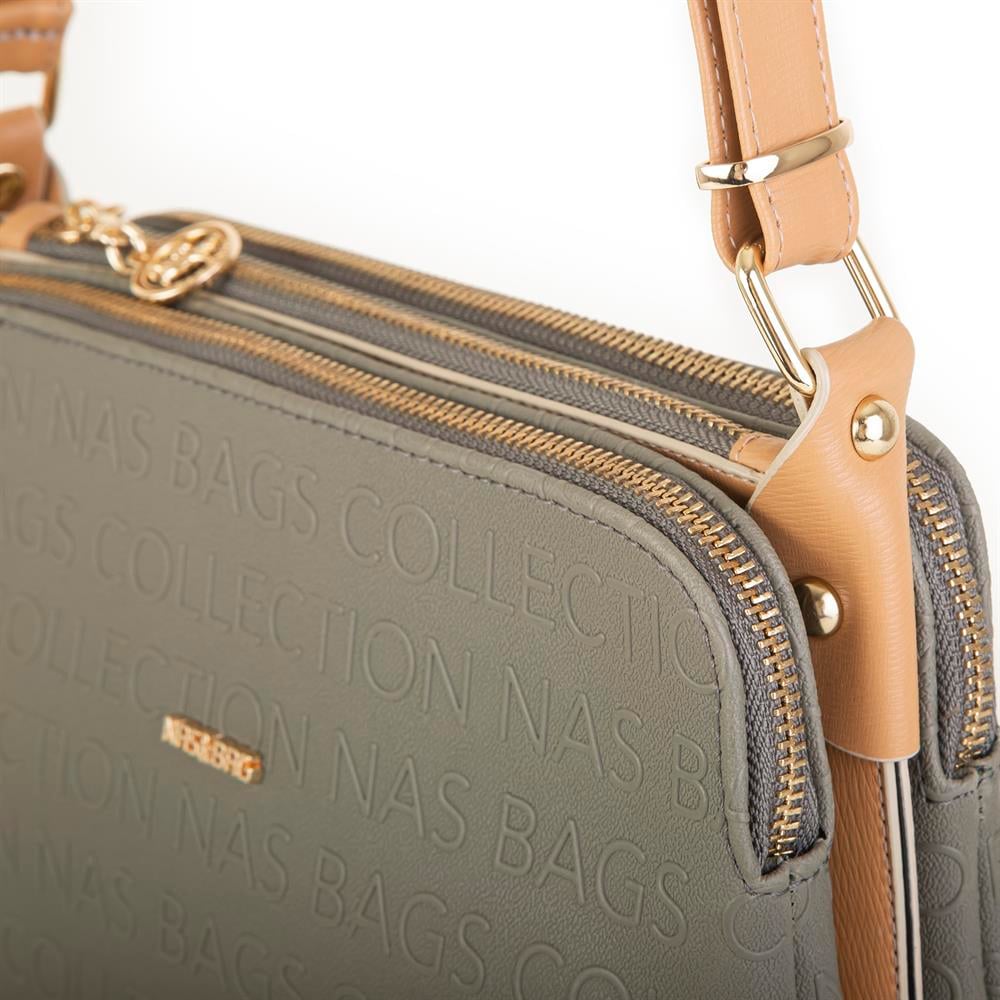 Nas Bag Kadın Çapraz Çanta Yeşil Camel Gofraj