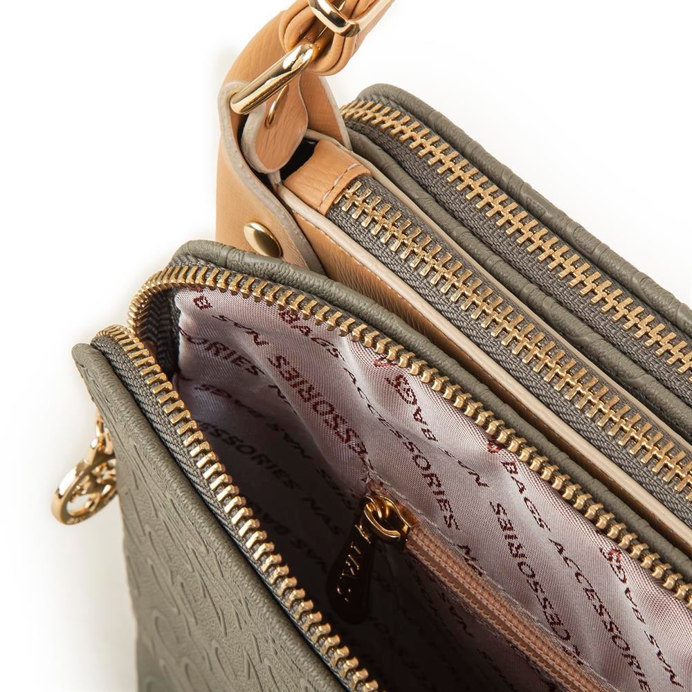Nas Bag Kadın Çapraz Çanta Yeşil Camel Gofraj