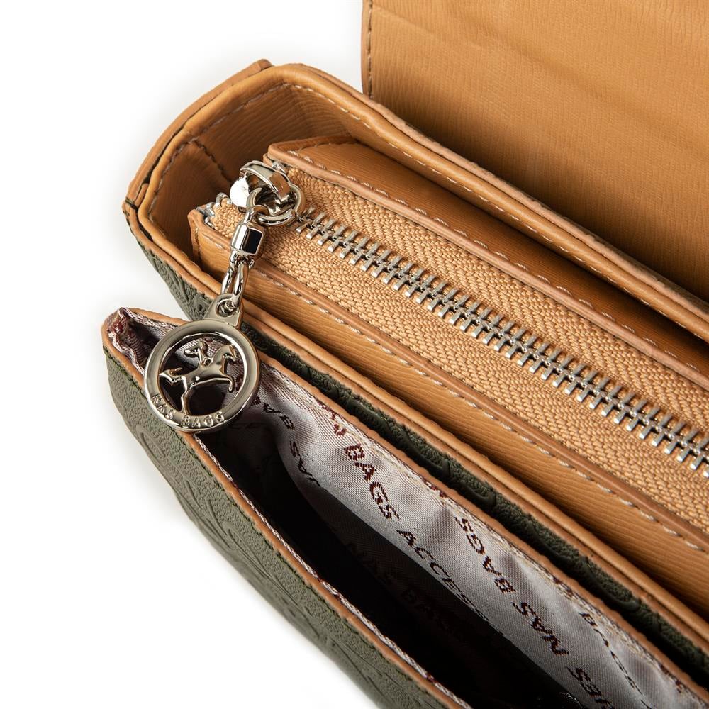 Nas Bag Kadın Çapraz Çanta Yeşil   Camel  Gofraj
