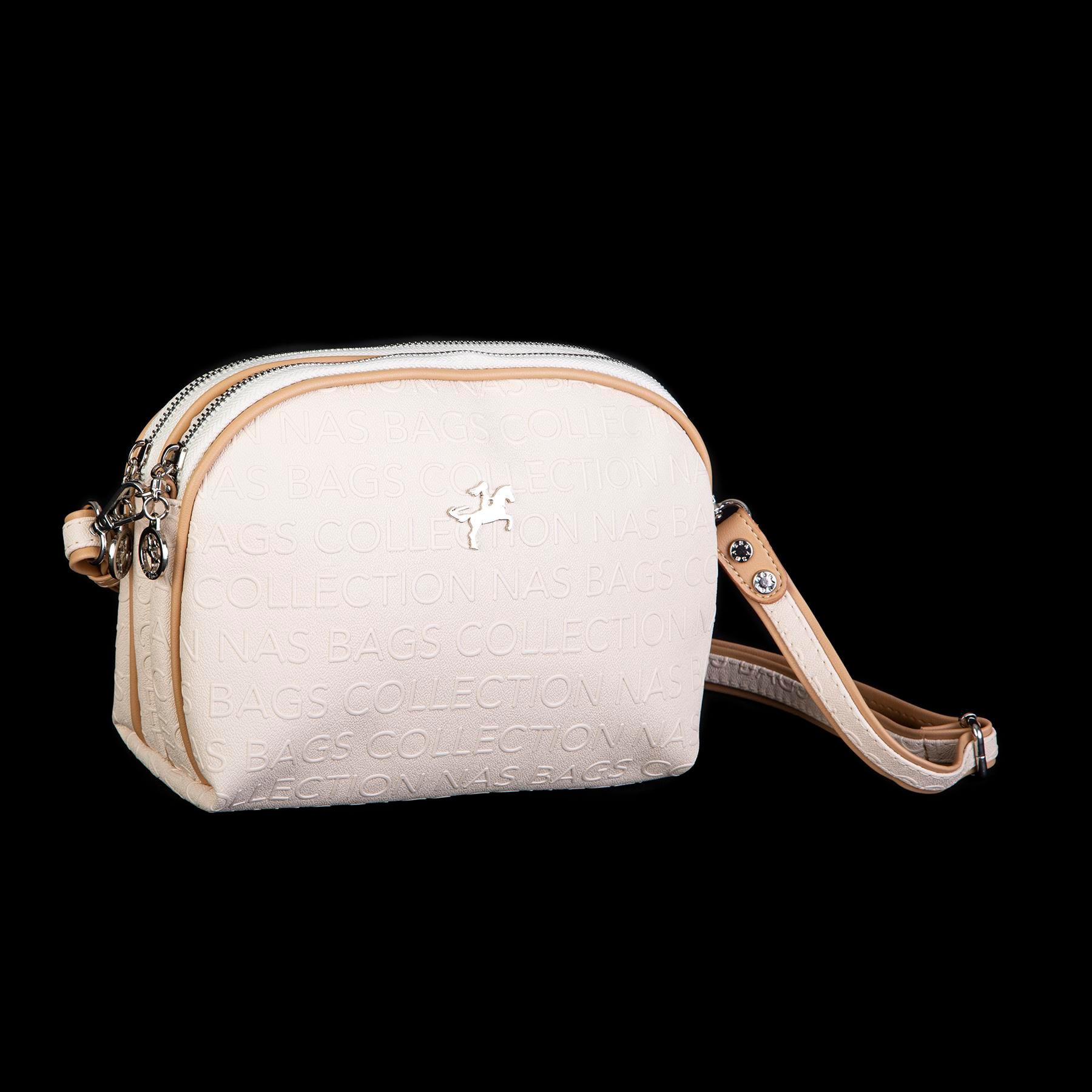 Nas Bag Kadın Çapraz Çantası Çift Gözlü Krem Camel Gofraj