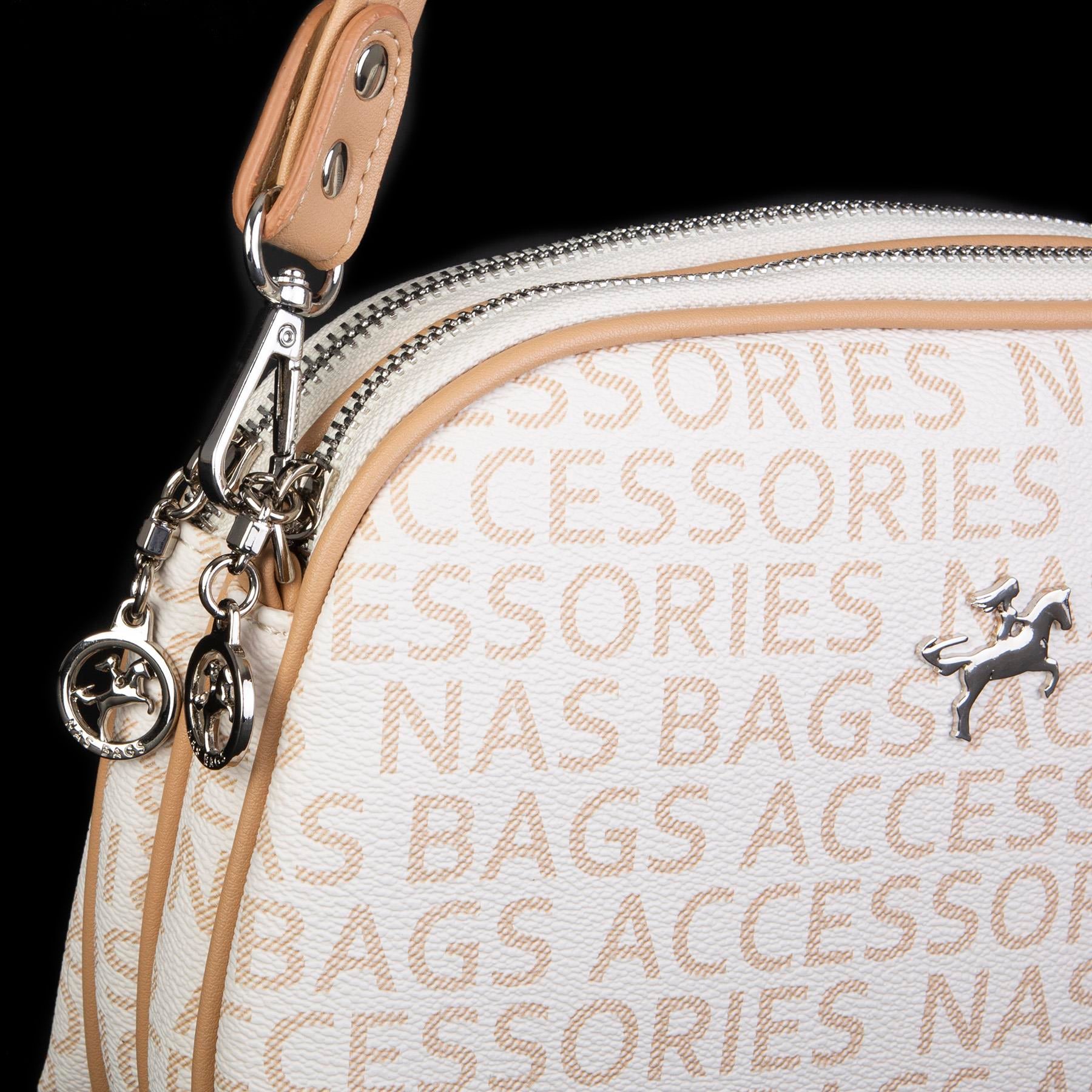 Nas Bag Kadın Çapraz Çantası Çift Gözlü Krem Camel Yazılı