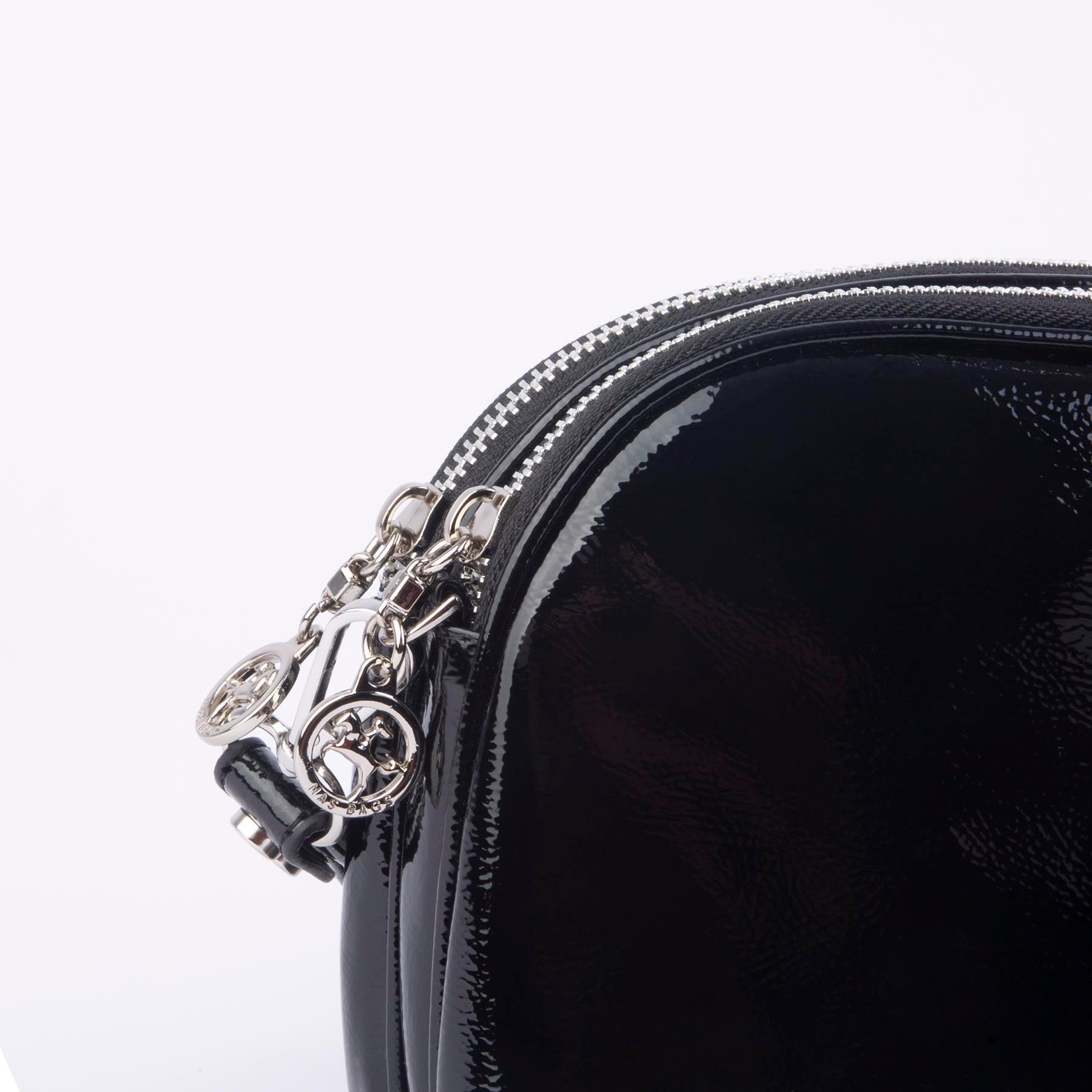 Nas Bag Kadın Çapraz Çantası Çift Gözlü Siyah Krşk Rugan (en:24cm ; boy :20 cm)