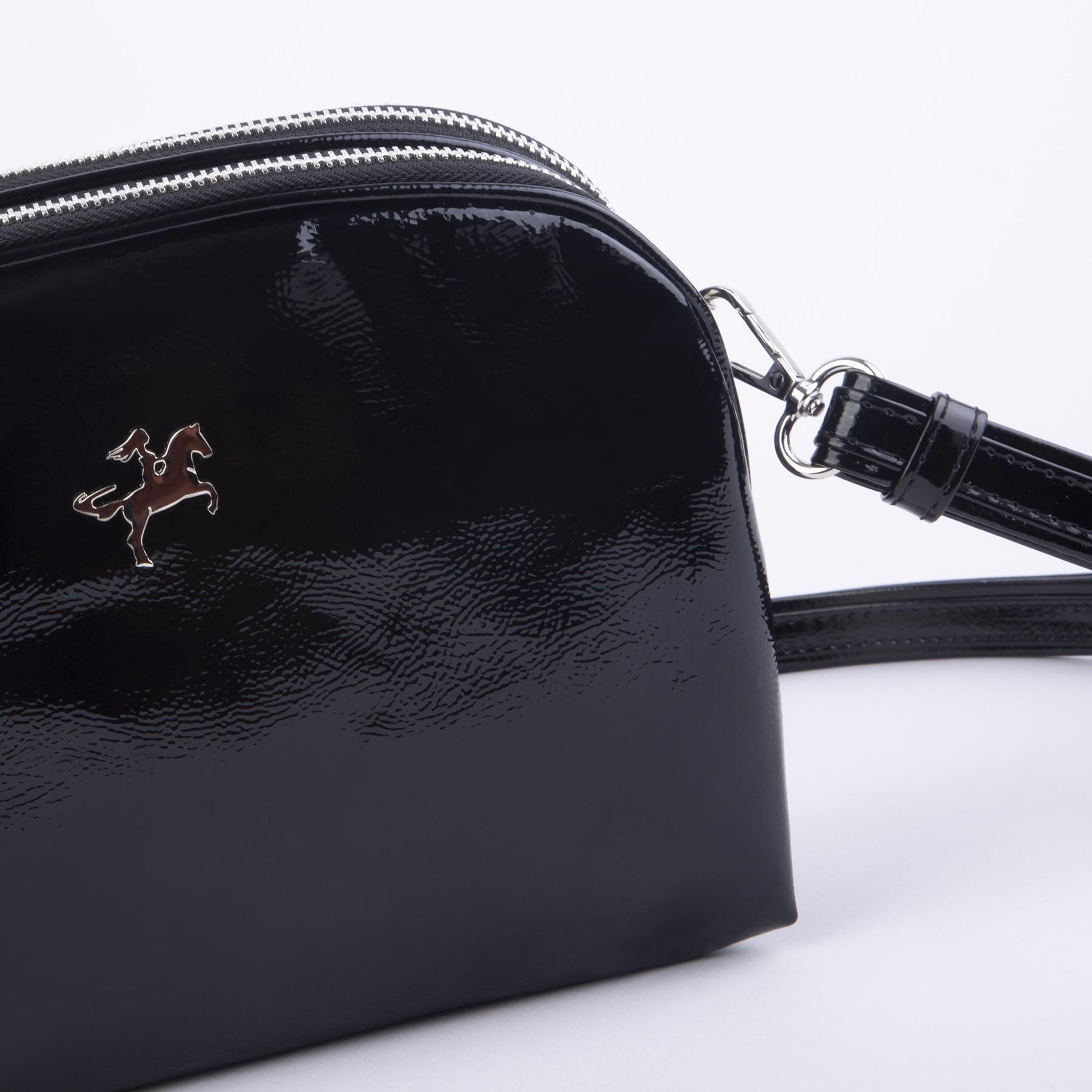 Nas Bag Kadın Çapraz Çantası Çift Gözlü Siyah Krşk Rugan (en:24cm ; boy :20 cm)