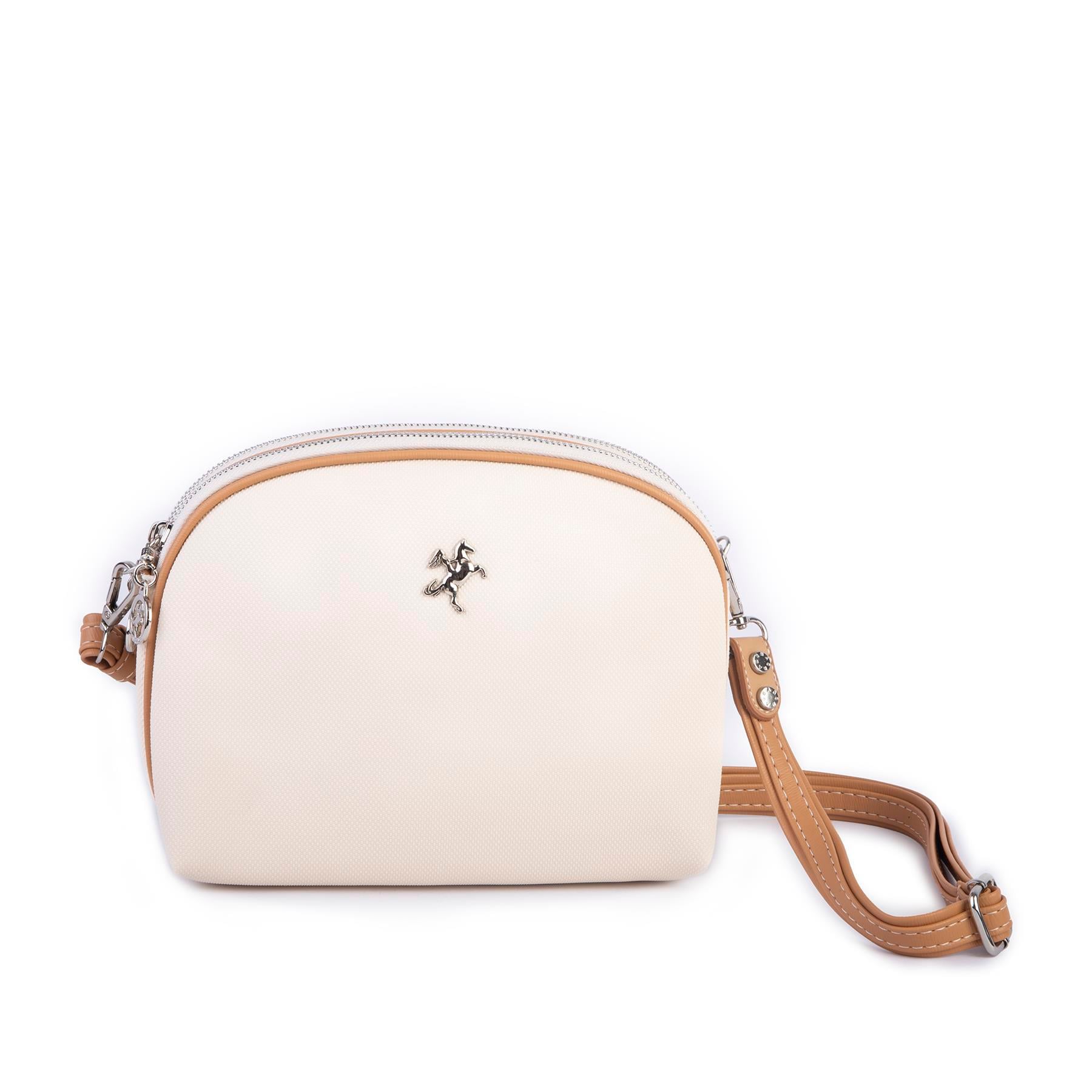Nas Bag Kadın Çapraz Çantası Çift Gözlü Krem Camel Lacst (en:24cm ; boy :20 cm)