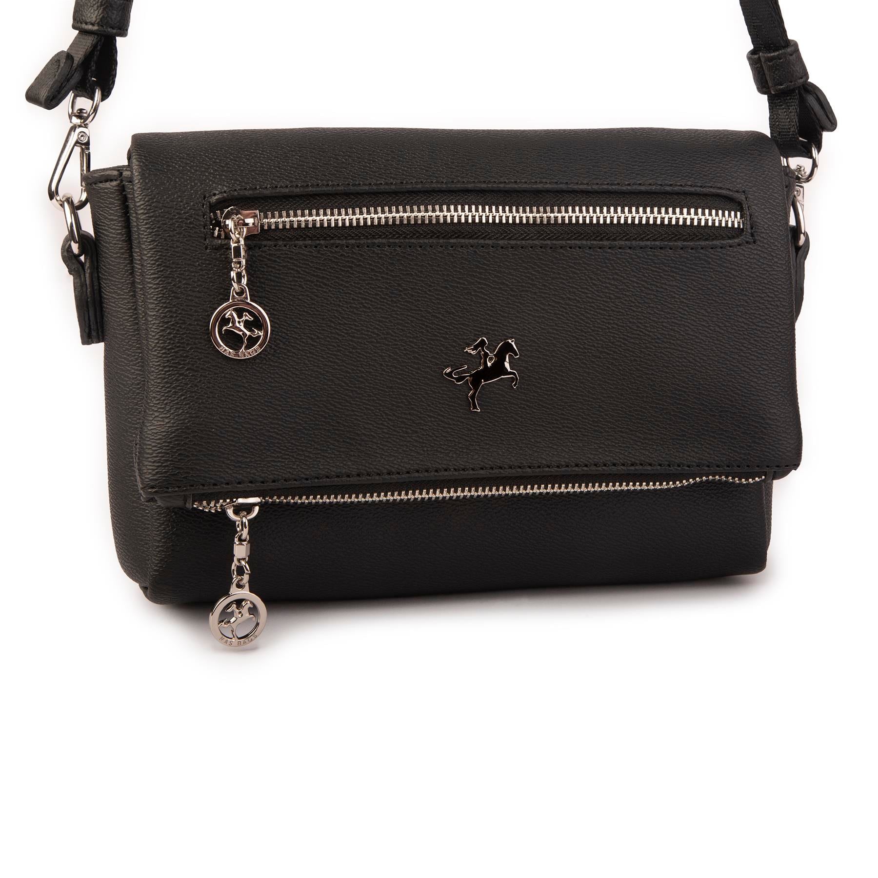 Nas Bag Kadın Çapraz Çok Cepli Spor Çanta Siyah Mercan  (25x18x7 cm )