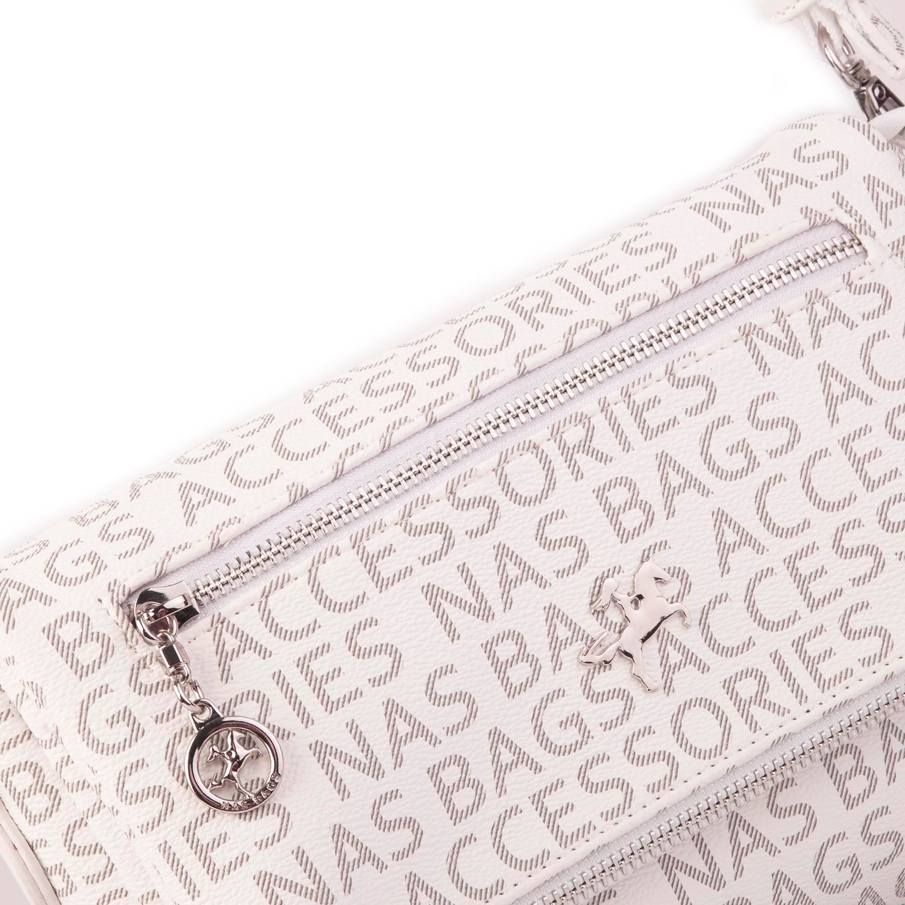 Nas Bag Kadın Çapraz Çok Cepli Spor Çanta Beyaz Yazılı (25x18x7 cm )