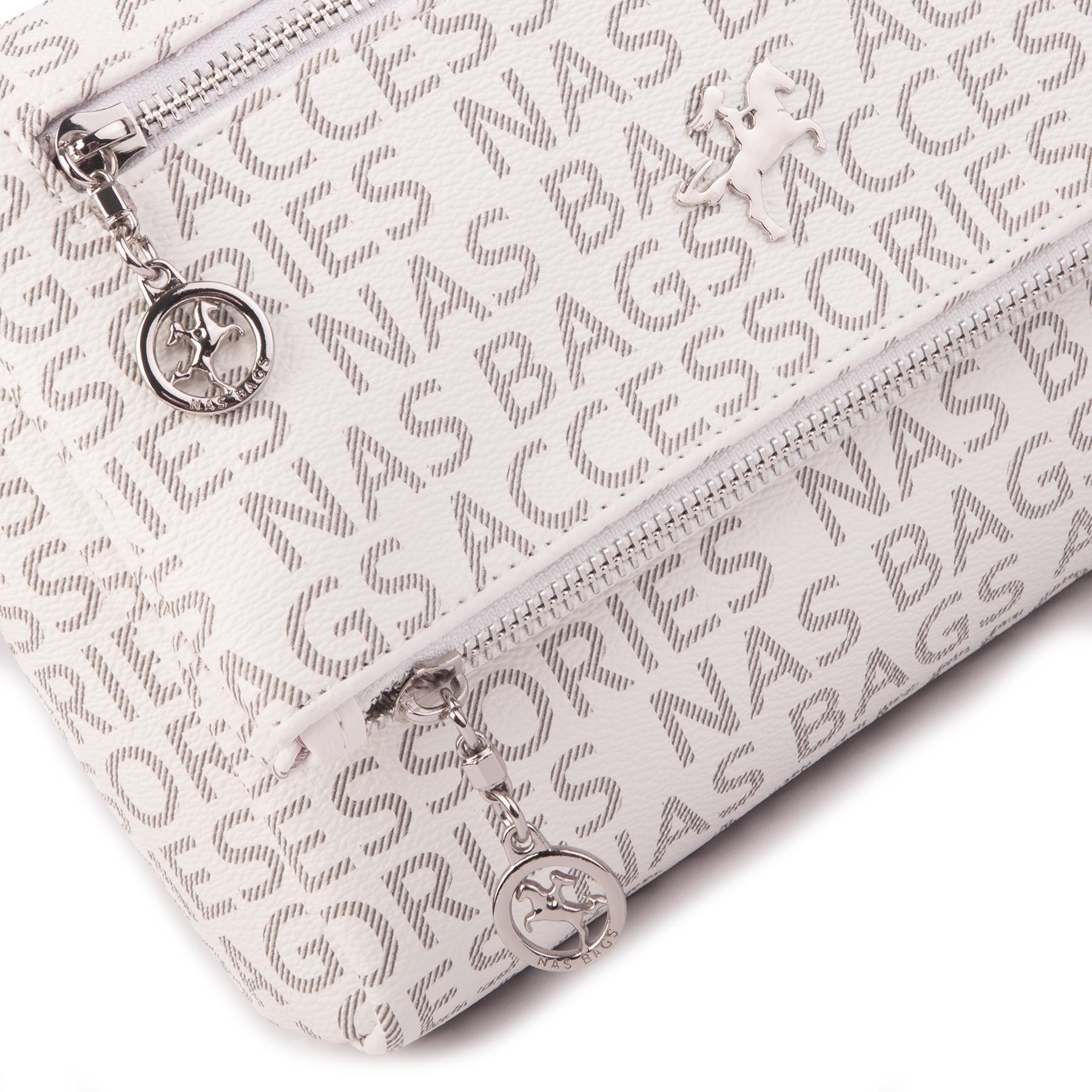 Nas Bag Kadın Çapraz Çok Cepli Spor Çanta Beyaz Yazılı (25x18x7 cm )