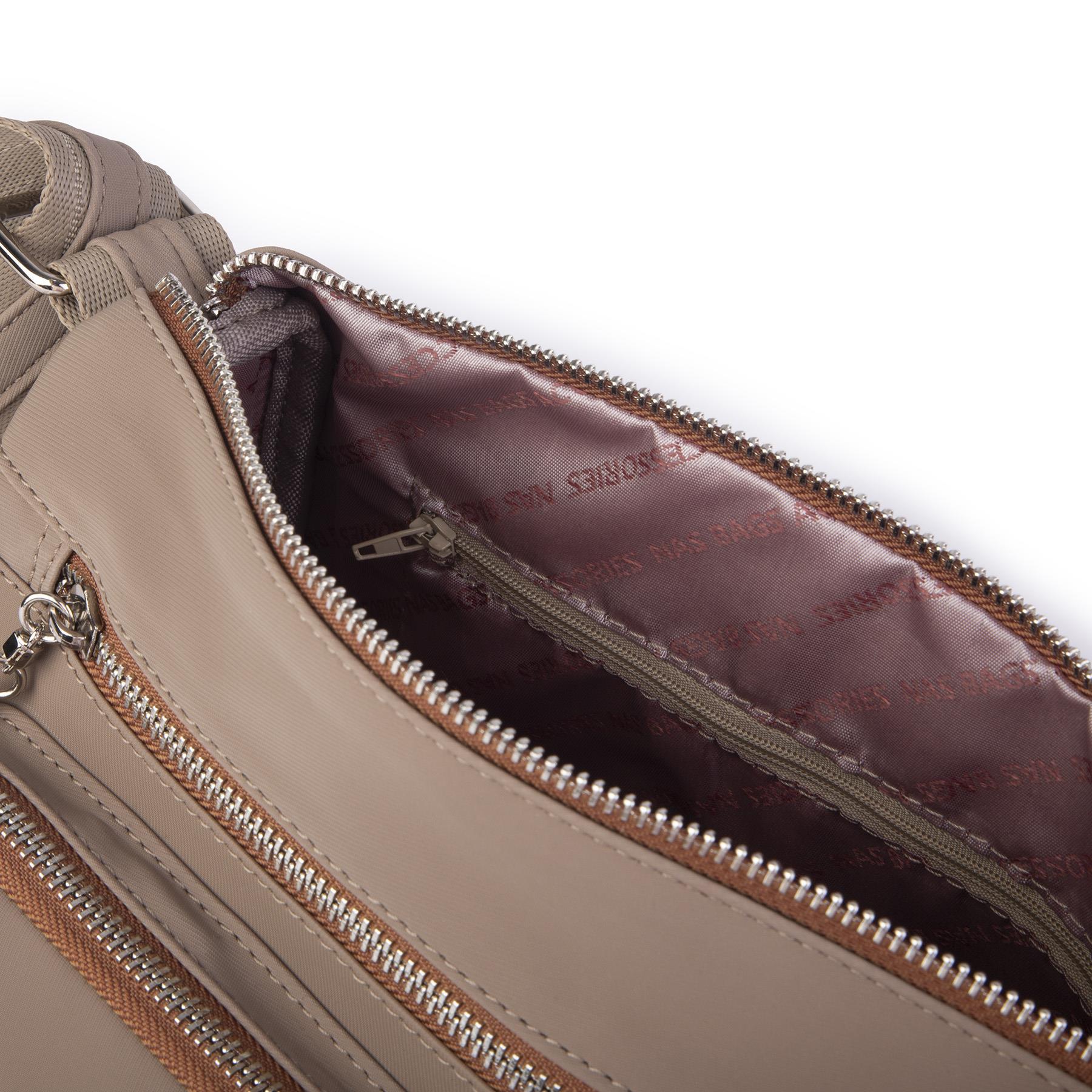 Nas Bag Kadın Çapraz Çok Gözlü Günlük Çanta Vizon Taba  Buzyy ( 30x22 cm ebatlarındadır.)