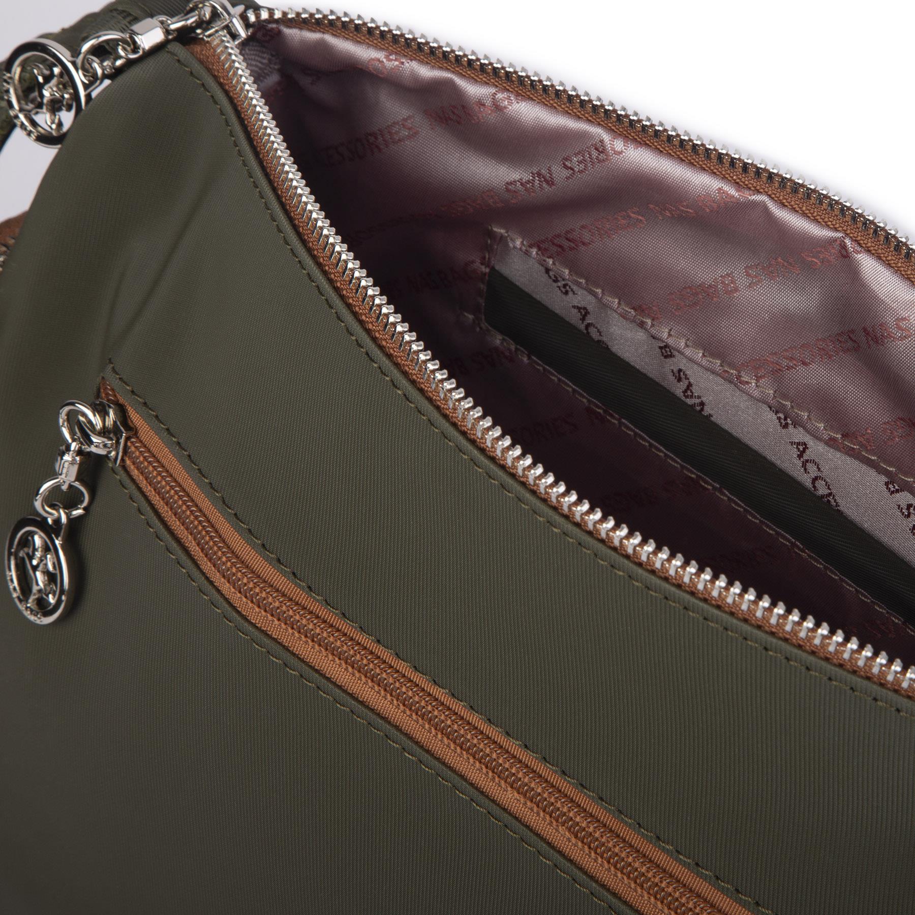 Nas Bag Kadın Çapraz Çok Gözlü Günlük Çanta Yeşil  Taba  Buzzy ( 30x22 cm ebatlarındadır.)