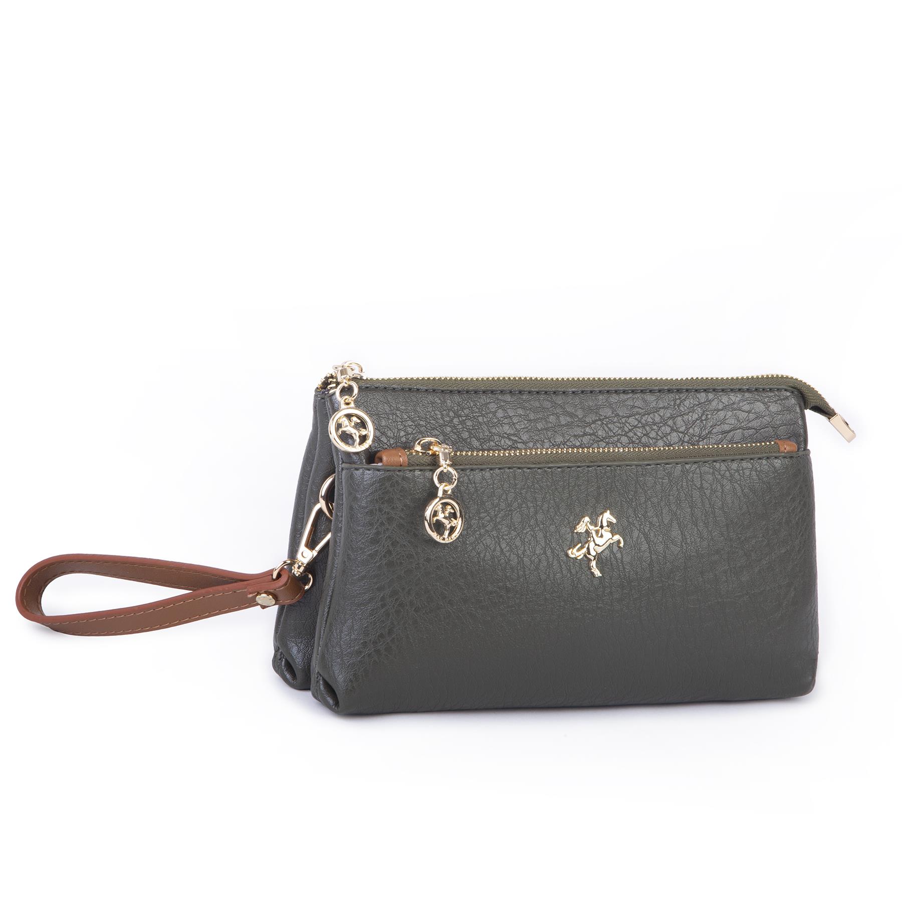 Nas Bag Kadın Çapraz ve Clutch Çanta Bilek ve Çapraz Askılı (24x15 cm) Haki Taba Victoria 