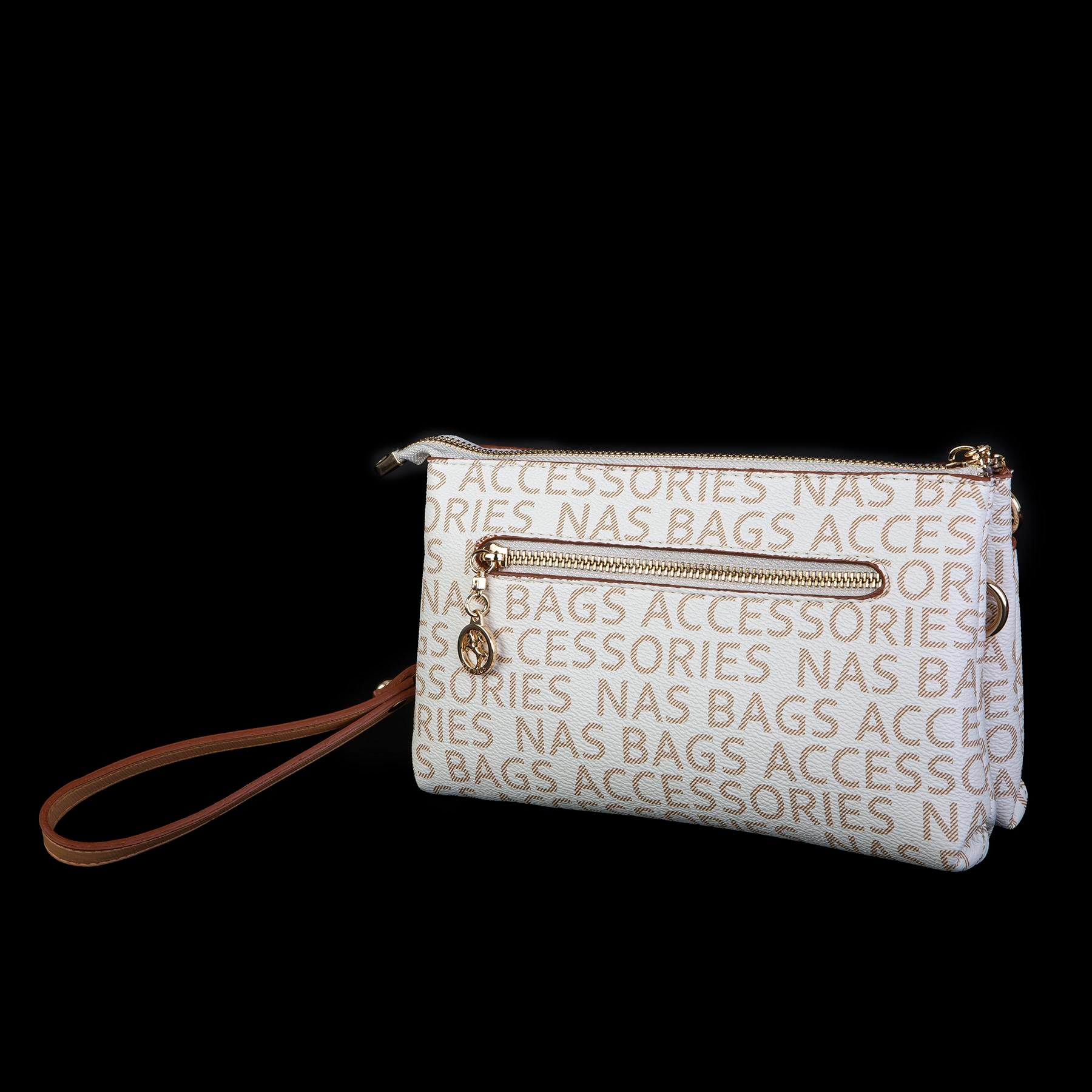 Nas Bag Kadın Çapraz ve Clutch Çanta Bilek ve Çapraz Askılı  Krem Camel Yazılı   (24x15 cm) 