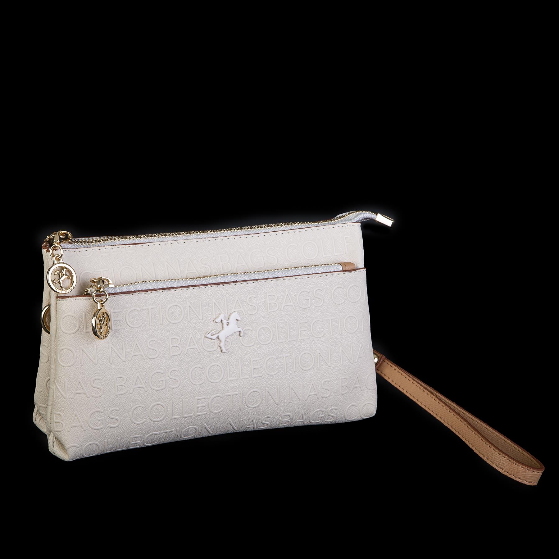 Nas Bag Kadın Çapraz ve Clutch Çanta Bilek ve Çapraz Askılı Krem Camel  Gofraj  (24x15 cm) 