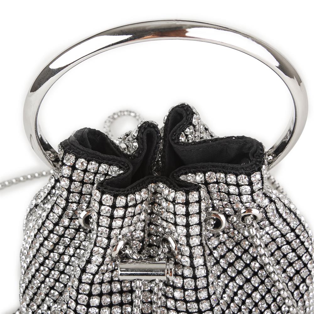 Nas Bag Kadın Çapraz ve El Çantası Black Diamond Siyah Gümüş Taşlı Büzmeli  Çanta