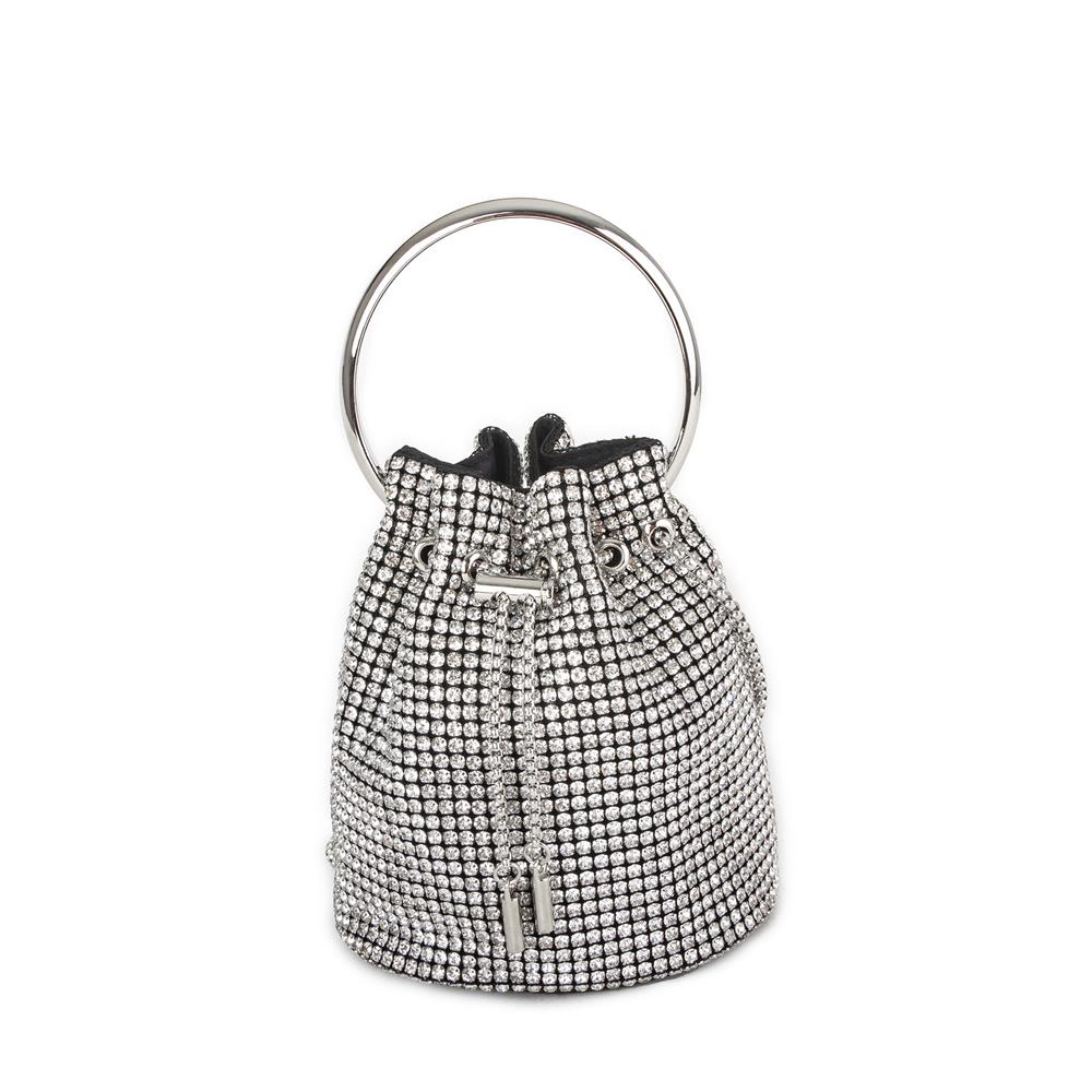 Nas Bag Kadın Çapraz ve El Çantası Black Diamond Siyah Gümüş Taşlı Büzmeli  Çanta