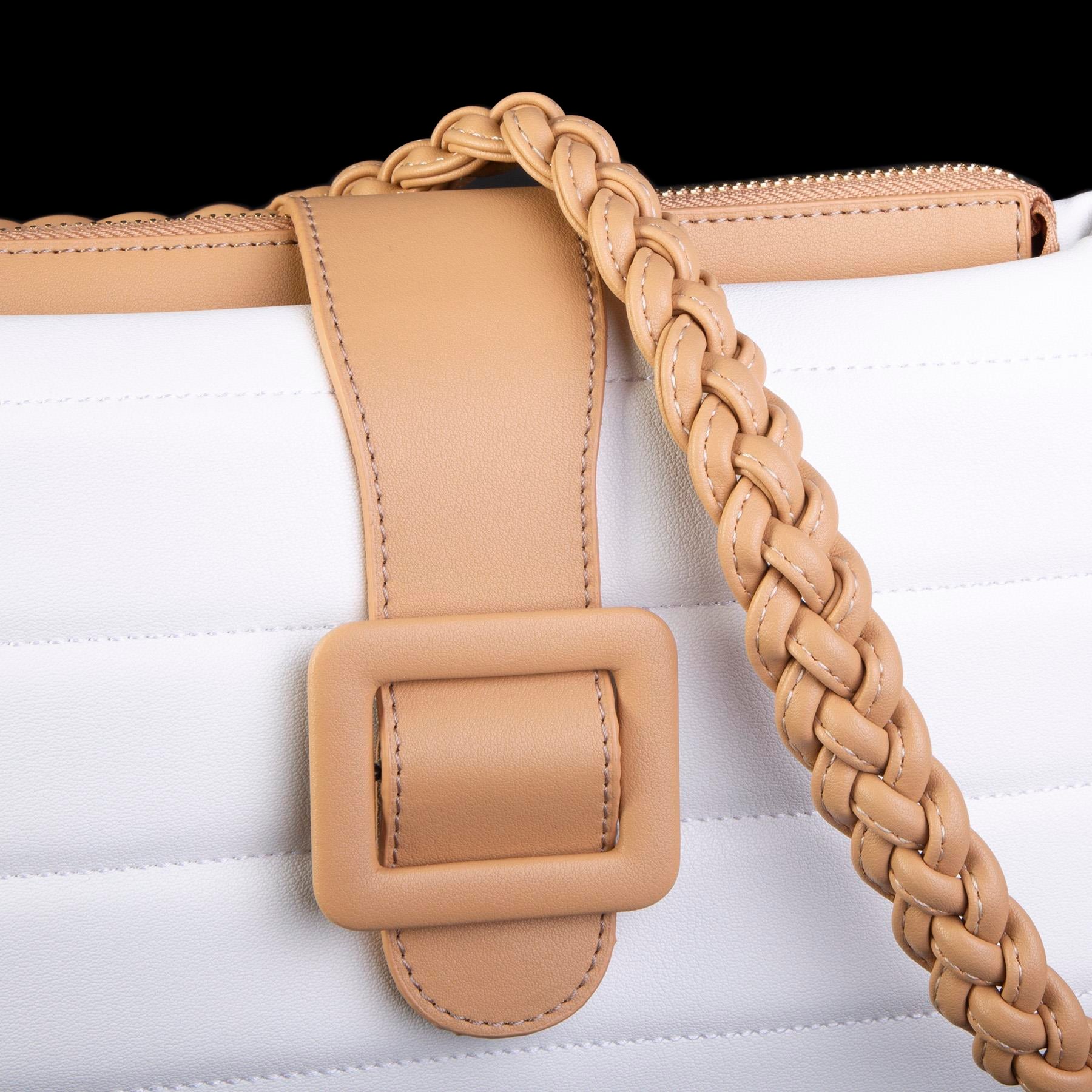 Nas Bag Kadın Çapraz ve Omuz Çanta Beyaz Camel  Dona