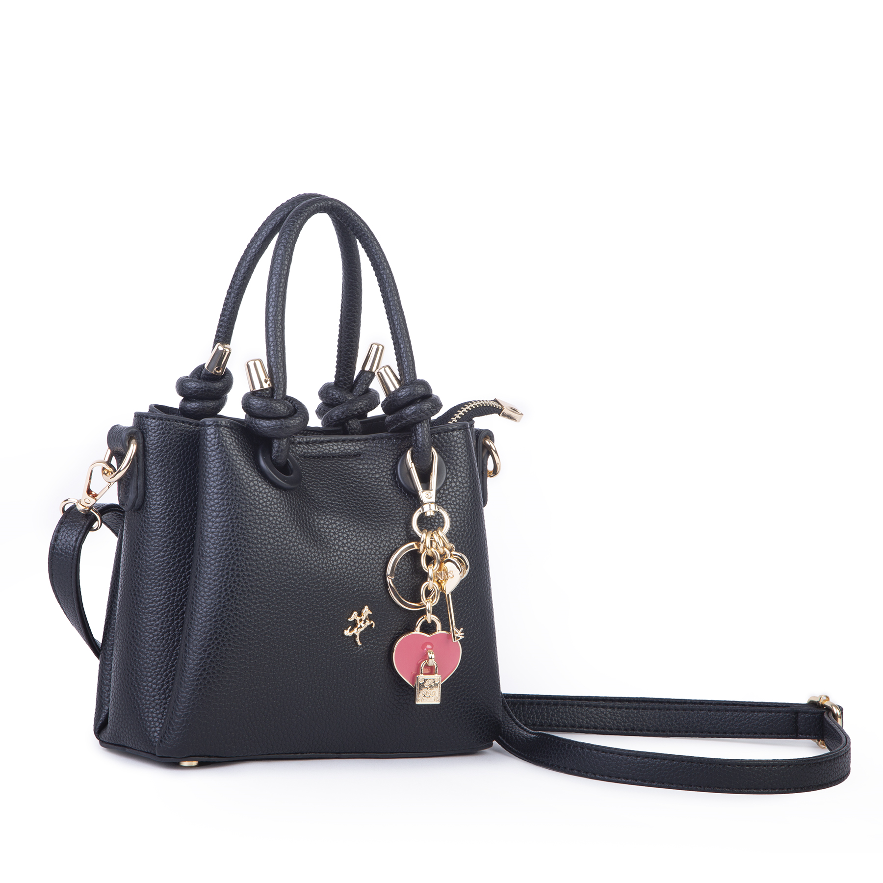 Nas Bag Kadın Charmlı Mini El ve Çapraz Çanta (en :19 cm , boy:15 cm) Siyah Lopez