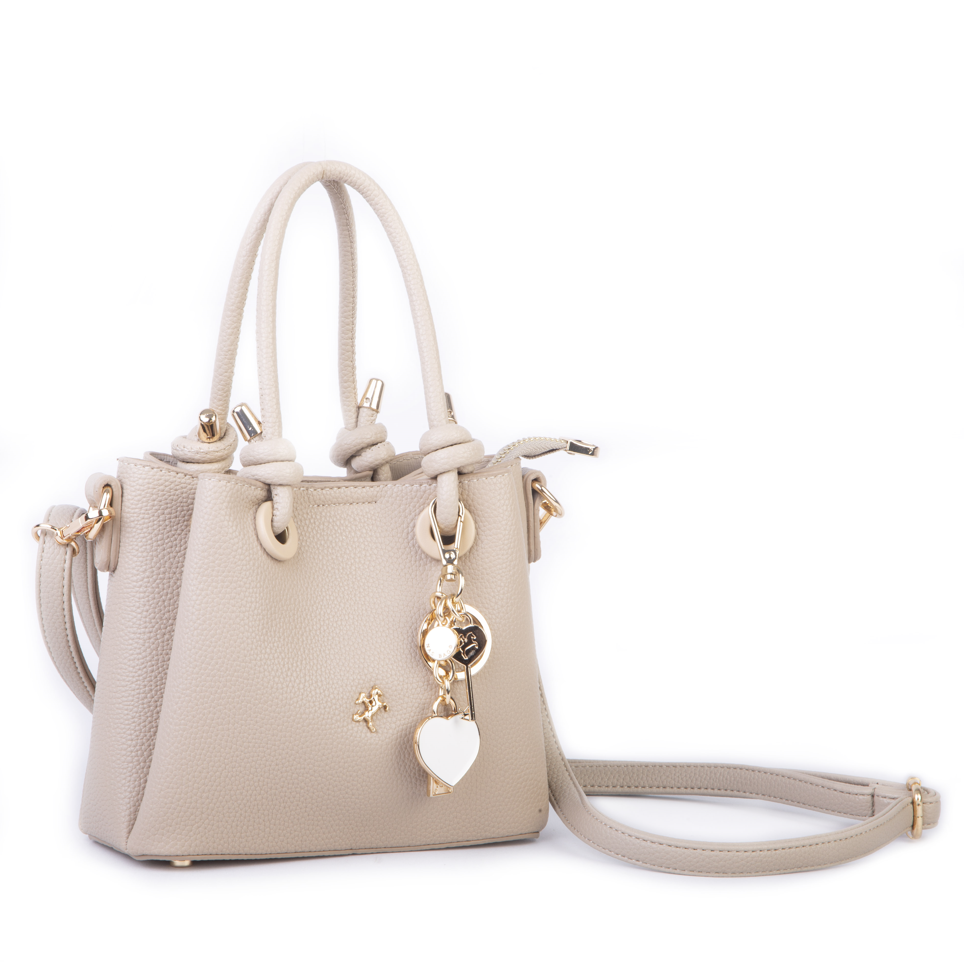 Nas Bag Kadın Charmlı Mini El ve Çapraz Çanta (en :19 cm , boy:15 cm) Kum Lopez