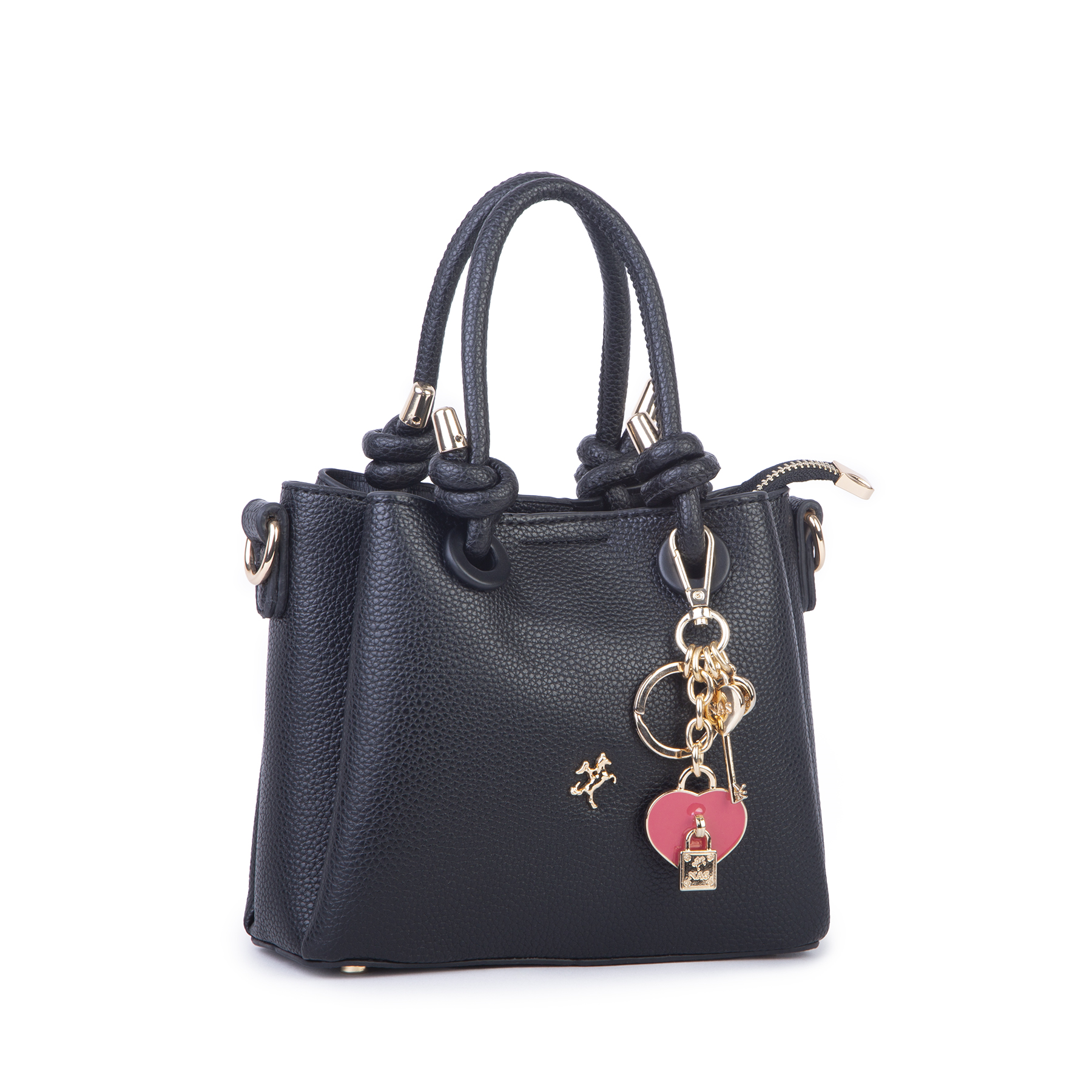 Nas Bag Kadın Charmlı Mini El ve Çapraz Çanta (en :19 cm , boy:15 cm) Siyah Lopez