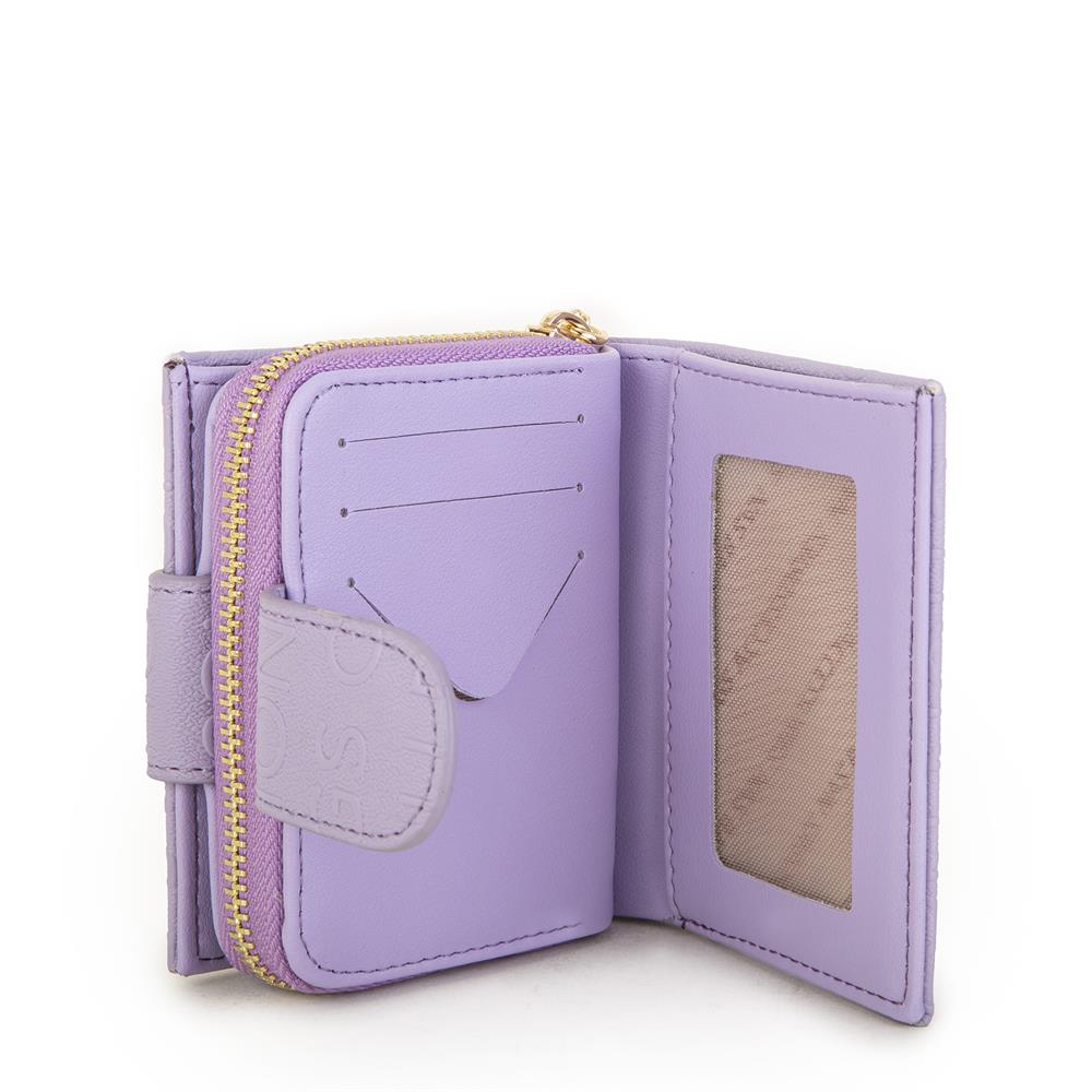 Nas Bag Kadın Çift Kapaklı Mini Cüzdan  Lila Gofraj