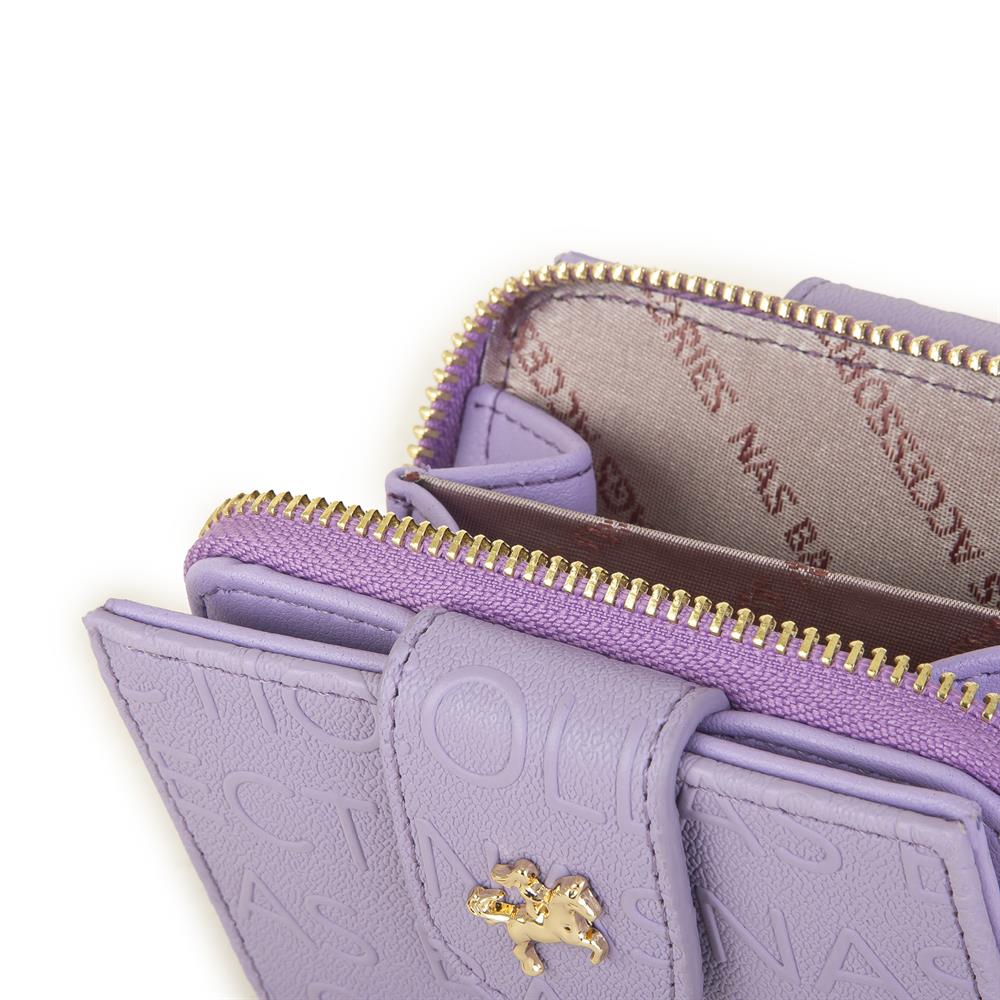 Nas Bag Kadın Çift Kapaklı Mini Cüzdan  Lila Gofraj