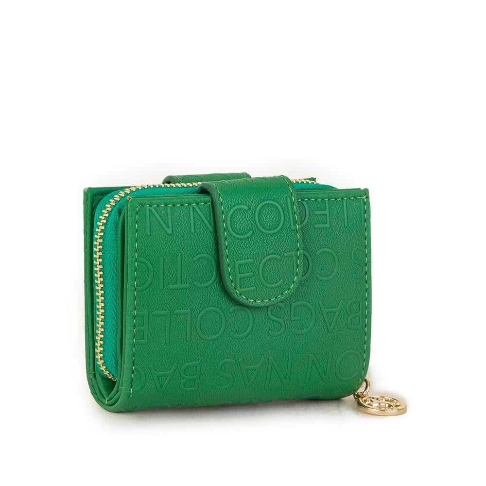 Nas Bag Kadın Çift Kapaklı Mini Cüzdan Çim Yeşili Gofraj
