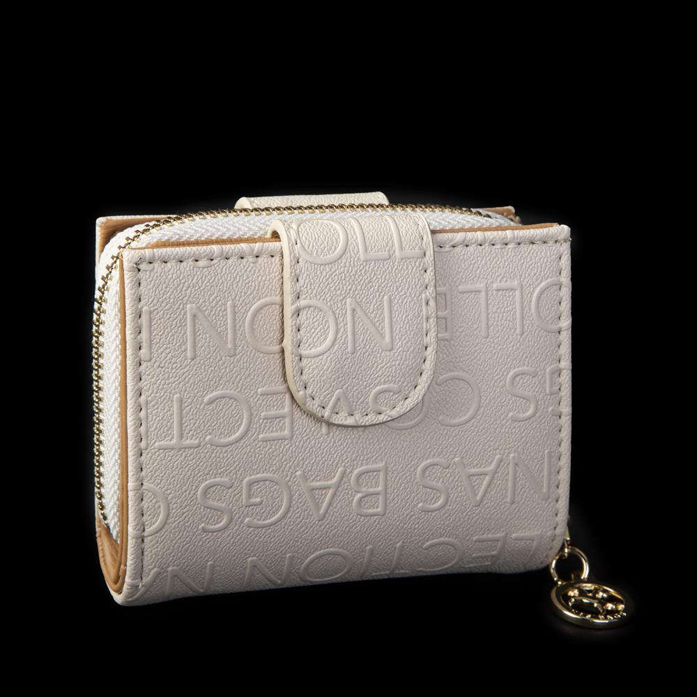 Nas Bag Kadın Çift Kapaklı Mini Cüzdan Krem Camel Gofraj